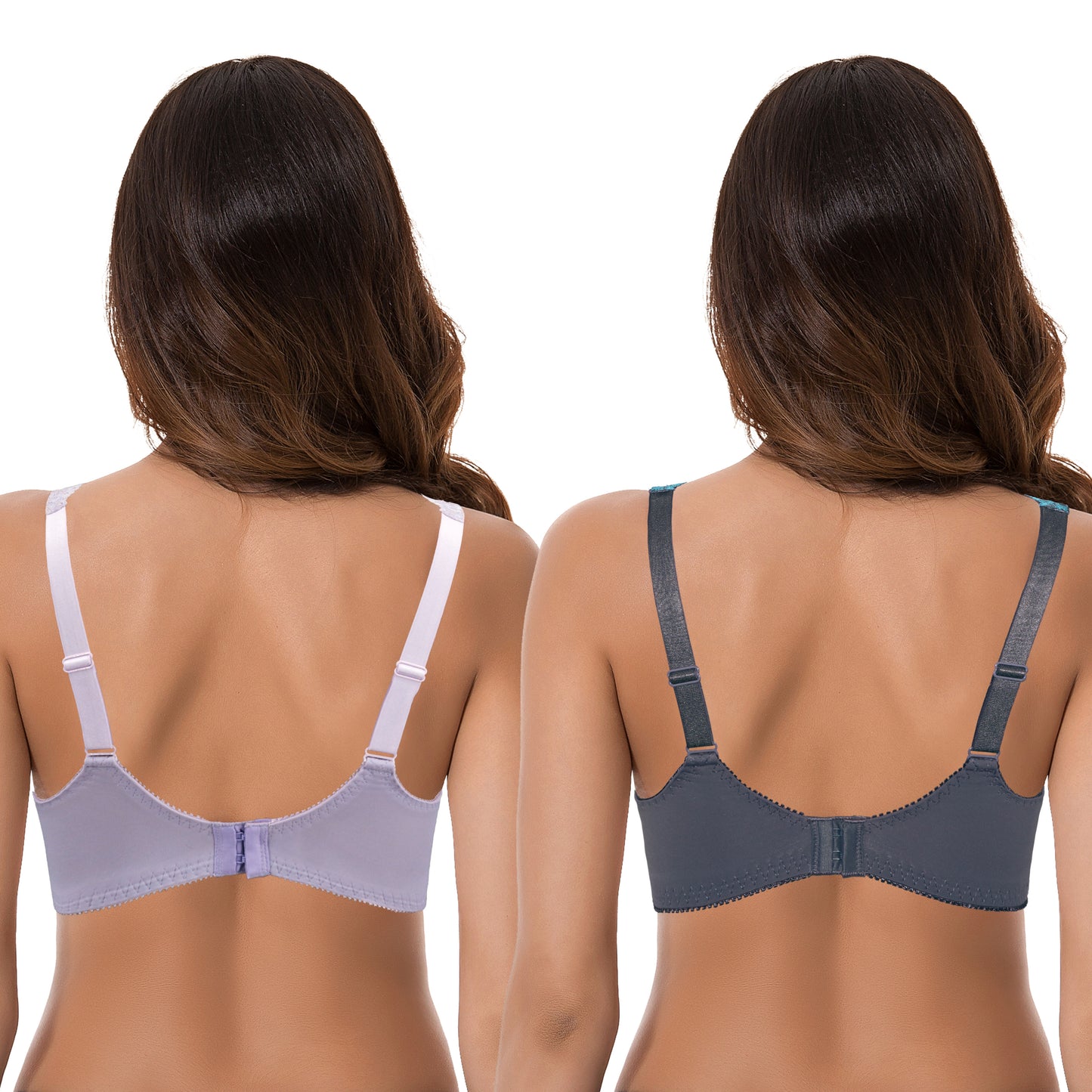 Women's Minimizer Unlined Underwire Bra With Lace Embroidery-2 Pack