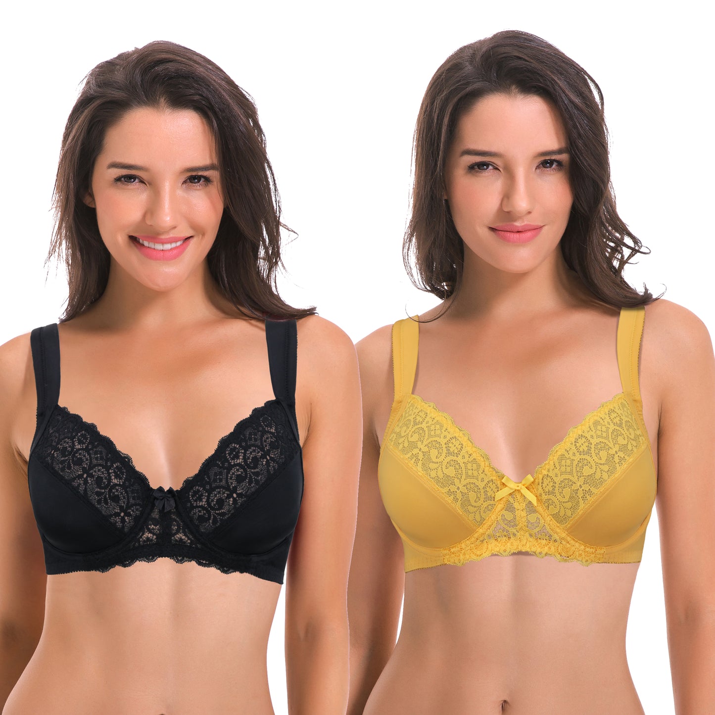 Women's Plus Size Unlined Underwire Lace Bra with Cushion Straps