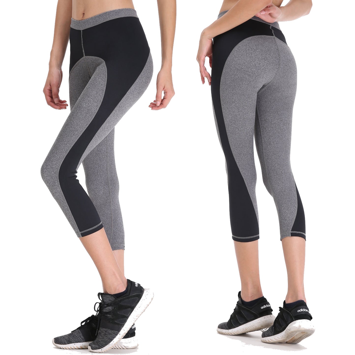 Sports Cropped Yoga Pants for women - 2 Tone Slim Workout Fitness Wear