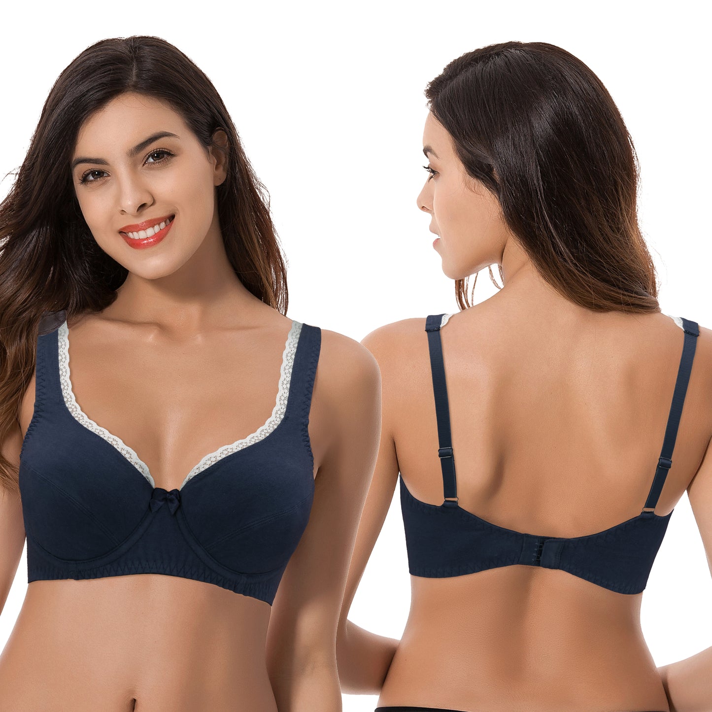 Women's Unlined Plus Size Comfort Cotton Underwire Bra-RED/BLUE,NAVY