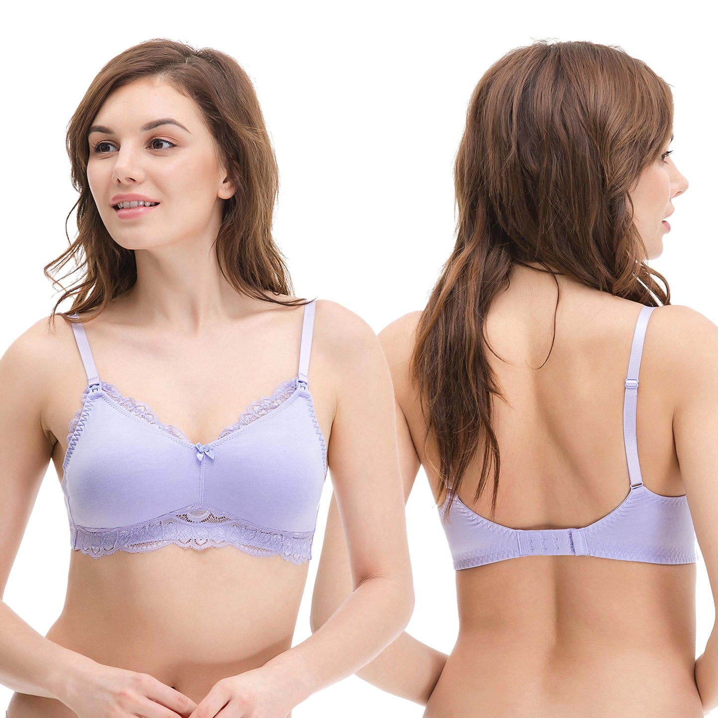 Plus Size Nursing Cotton Unlined Wirefree Bra With Lace Trim