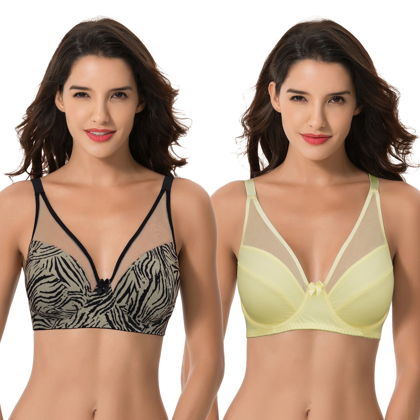 Plus Size Minimizer Underwire Bra with Floral and leopard Print-2pack