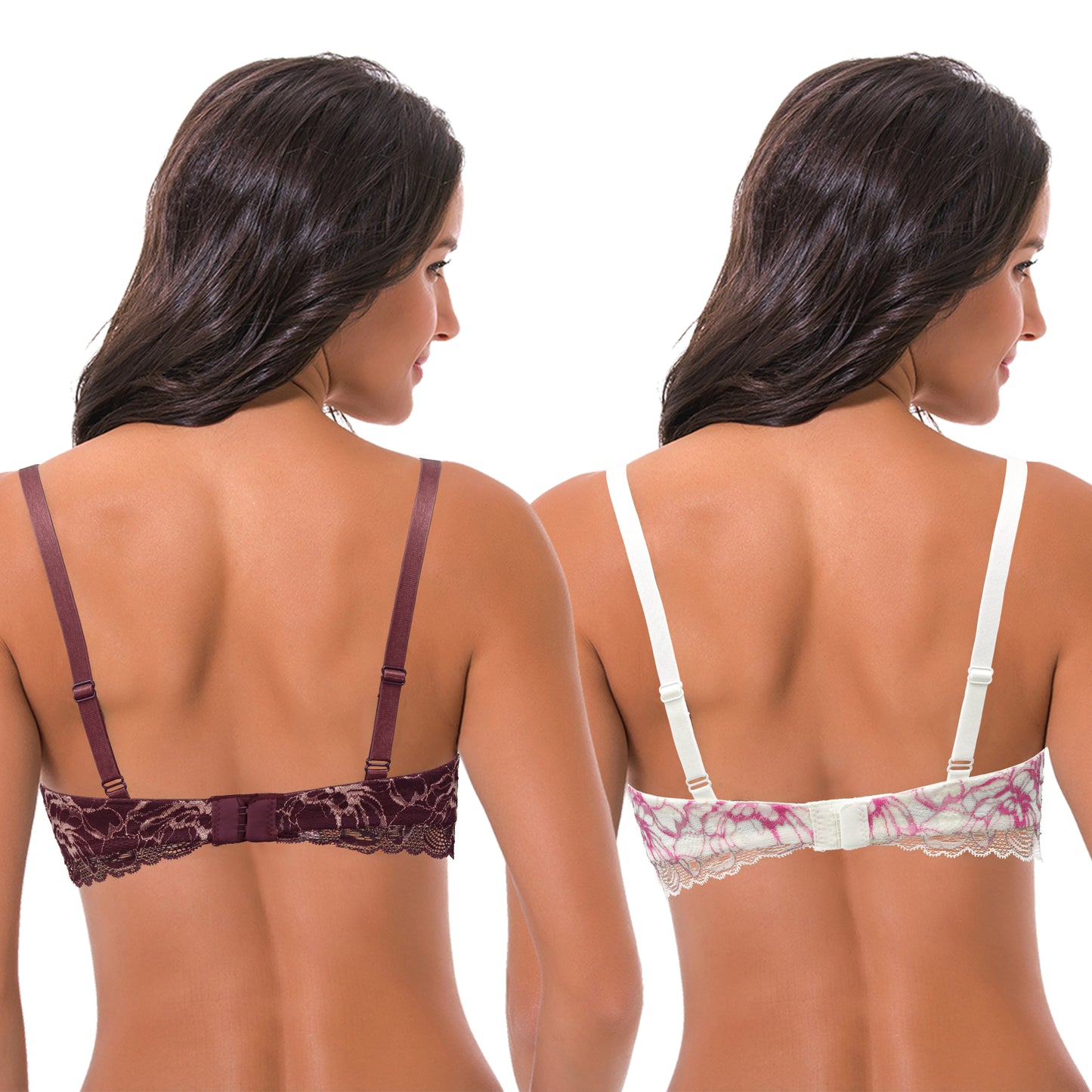 Women's Underwire Plus Size Push Up Add 1 and a Half Cup Lace Bras-2PK