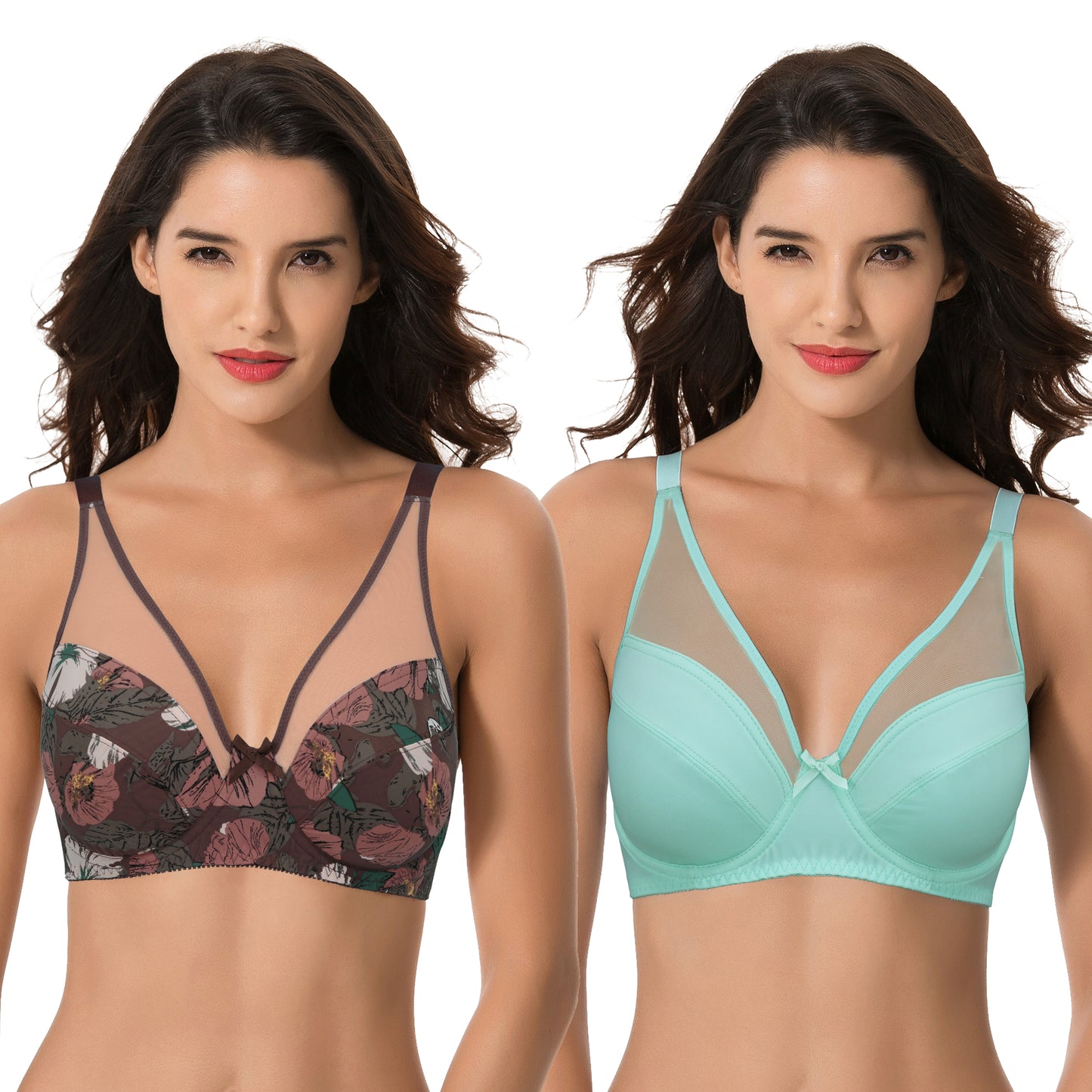Plus Size Minimizer Underwire Bra with Floral and leopard Print-2pack