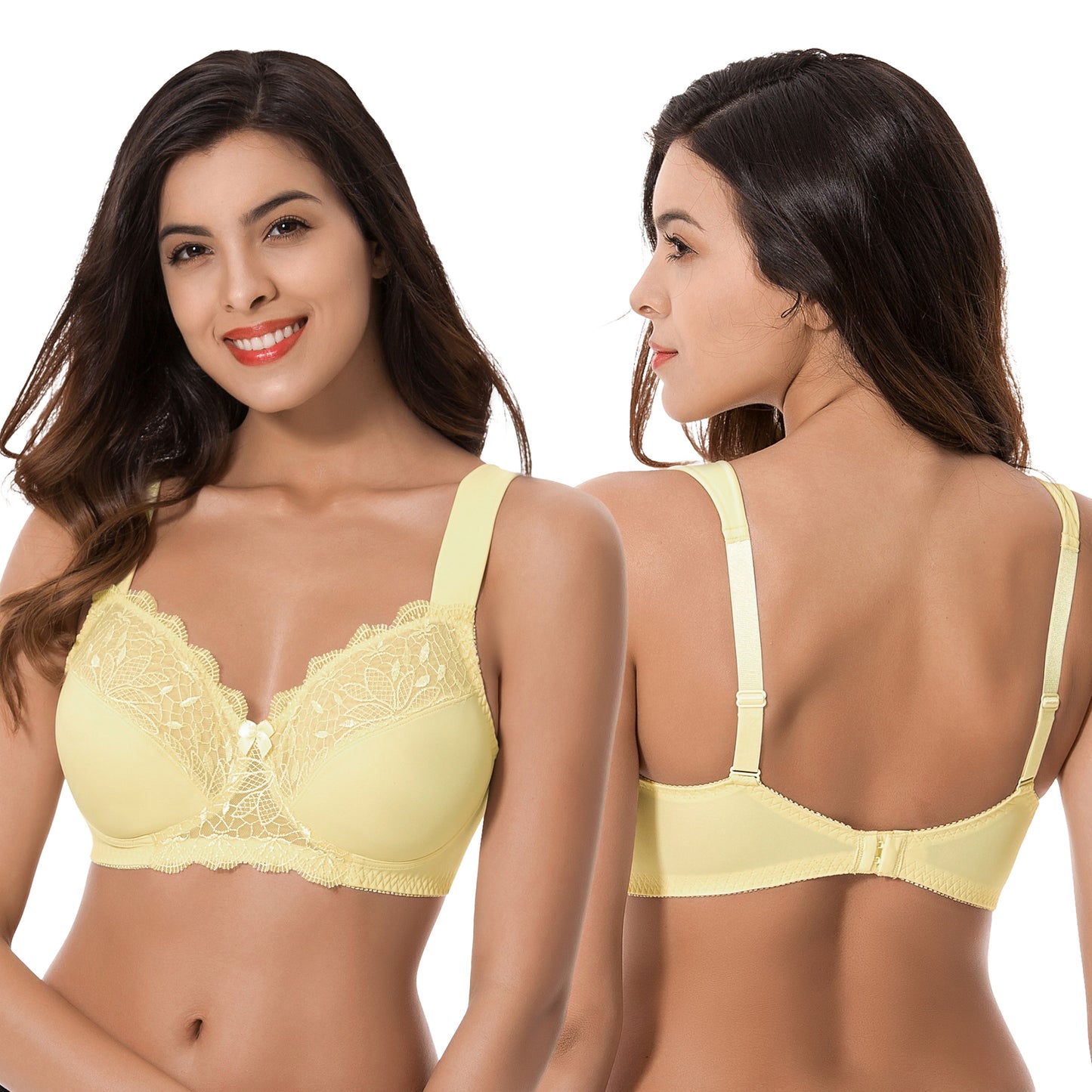 Plus Size Unlined Minimizer Wirefree Bras with Embroidery Lace-3Pack