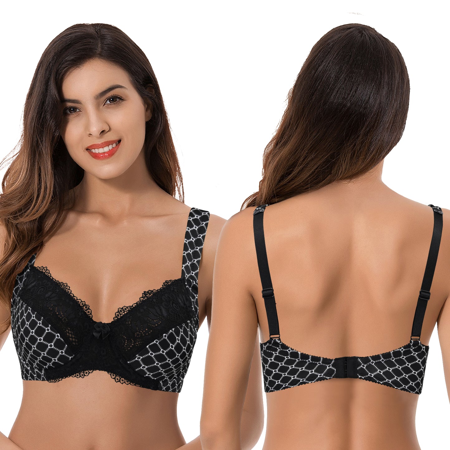 Women's Plus Size Unlined Underwire Lace Bra with Cushion Straps