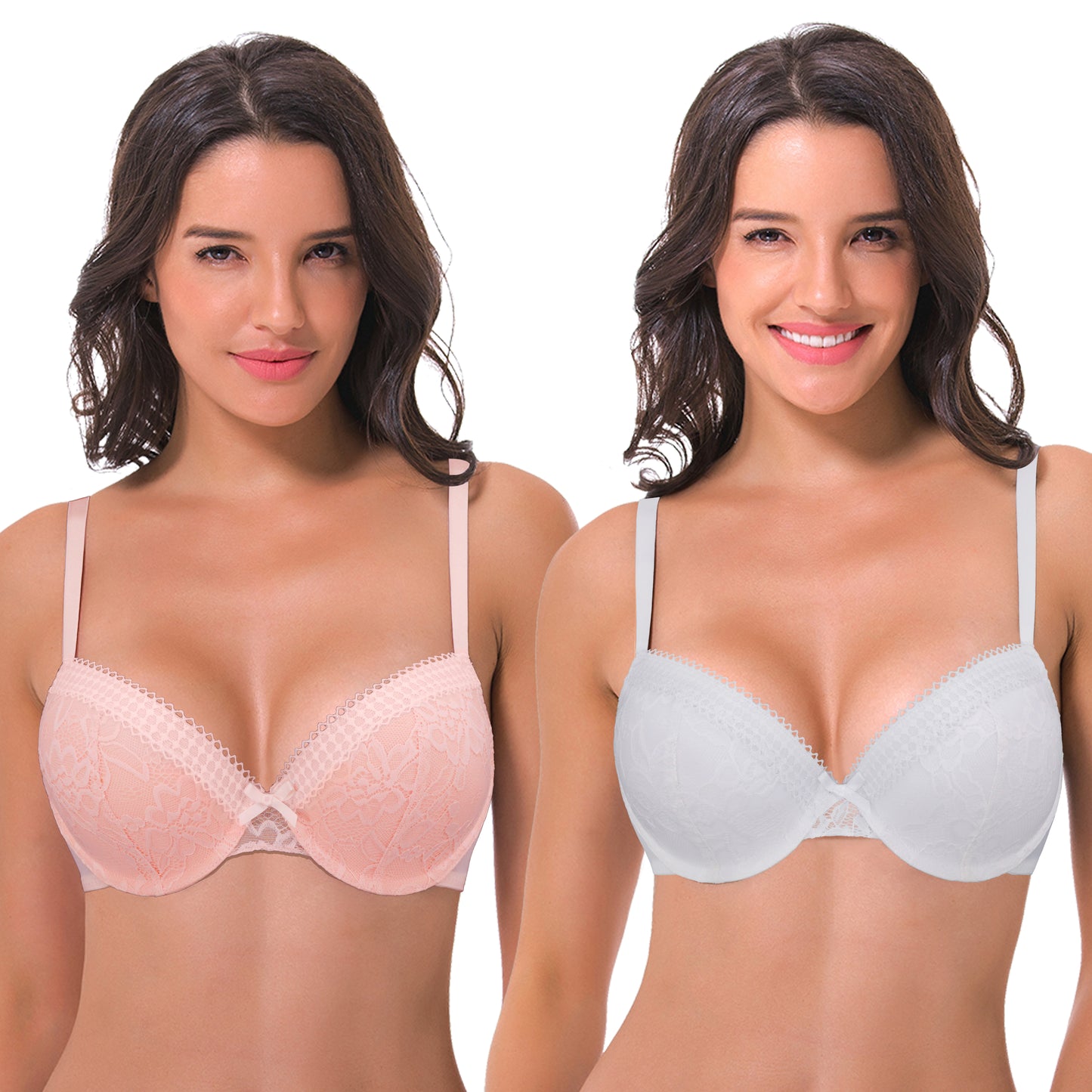 Women's Plus Size Lightly Padded Balconette Lace Underwire Bra-2Pack