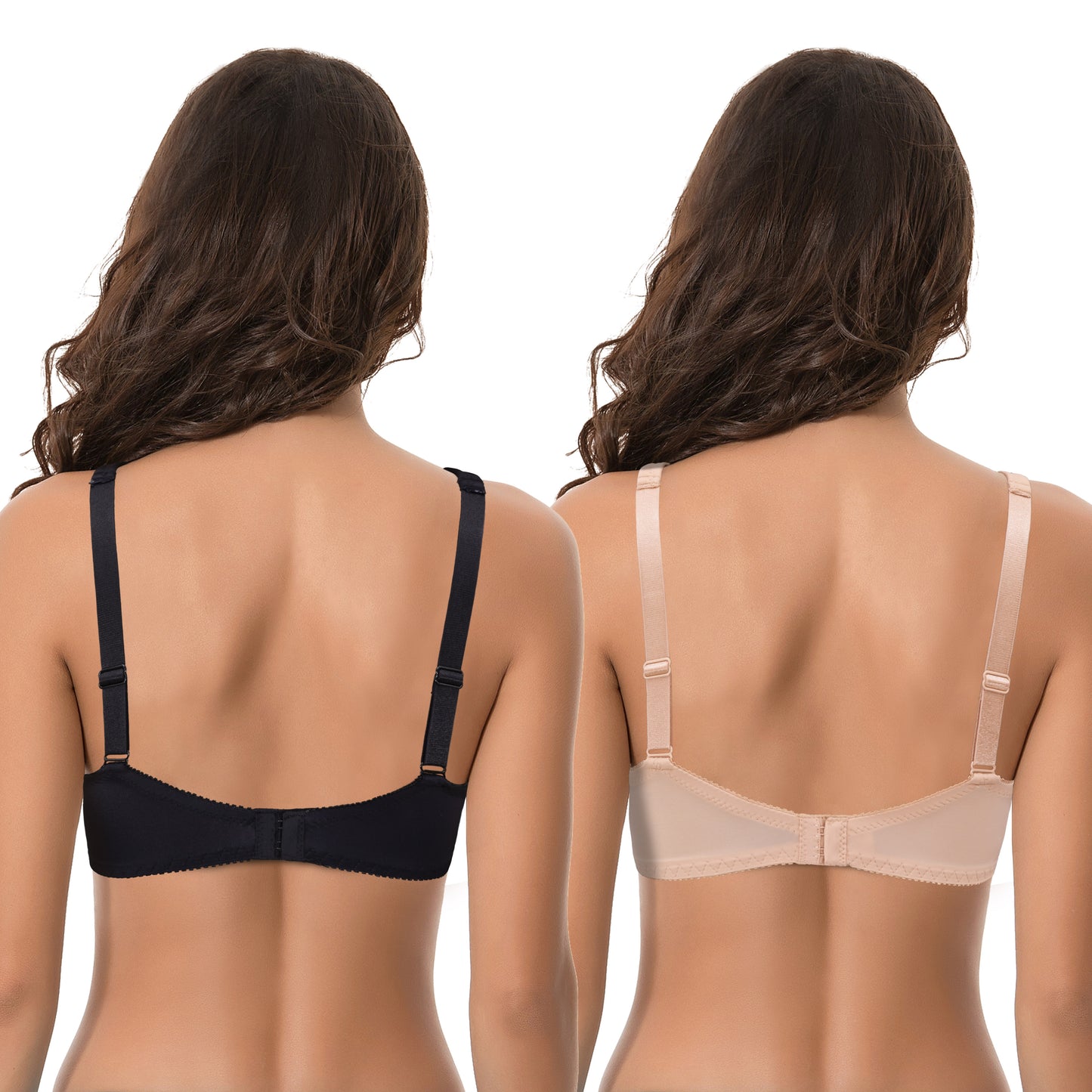Women's Plus Size Unlined Underwire Lace Bra with Cushion Straps-Black,Nude