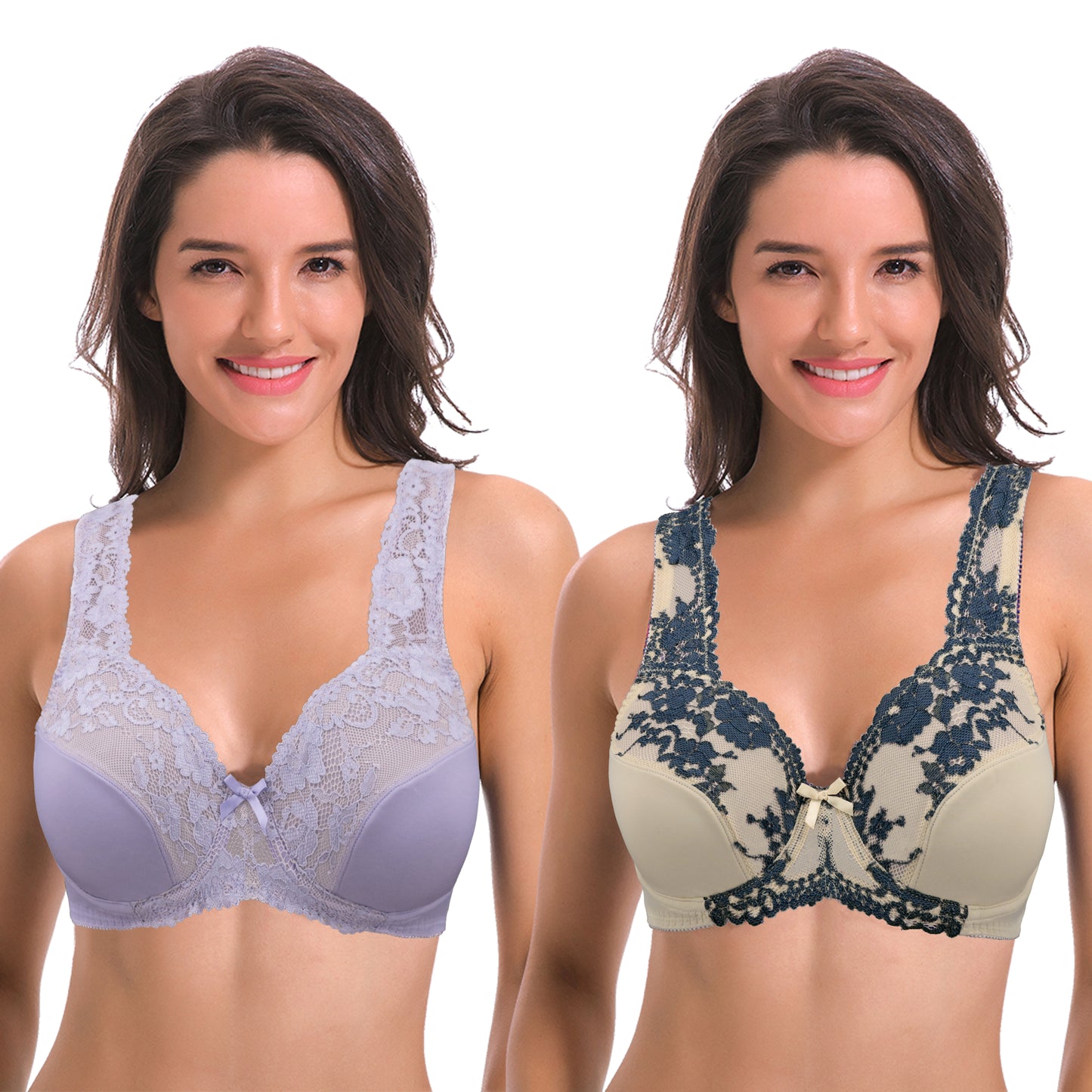 Women's Minimizer Unlined Underwire Bra With Lace Embroidery