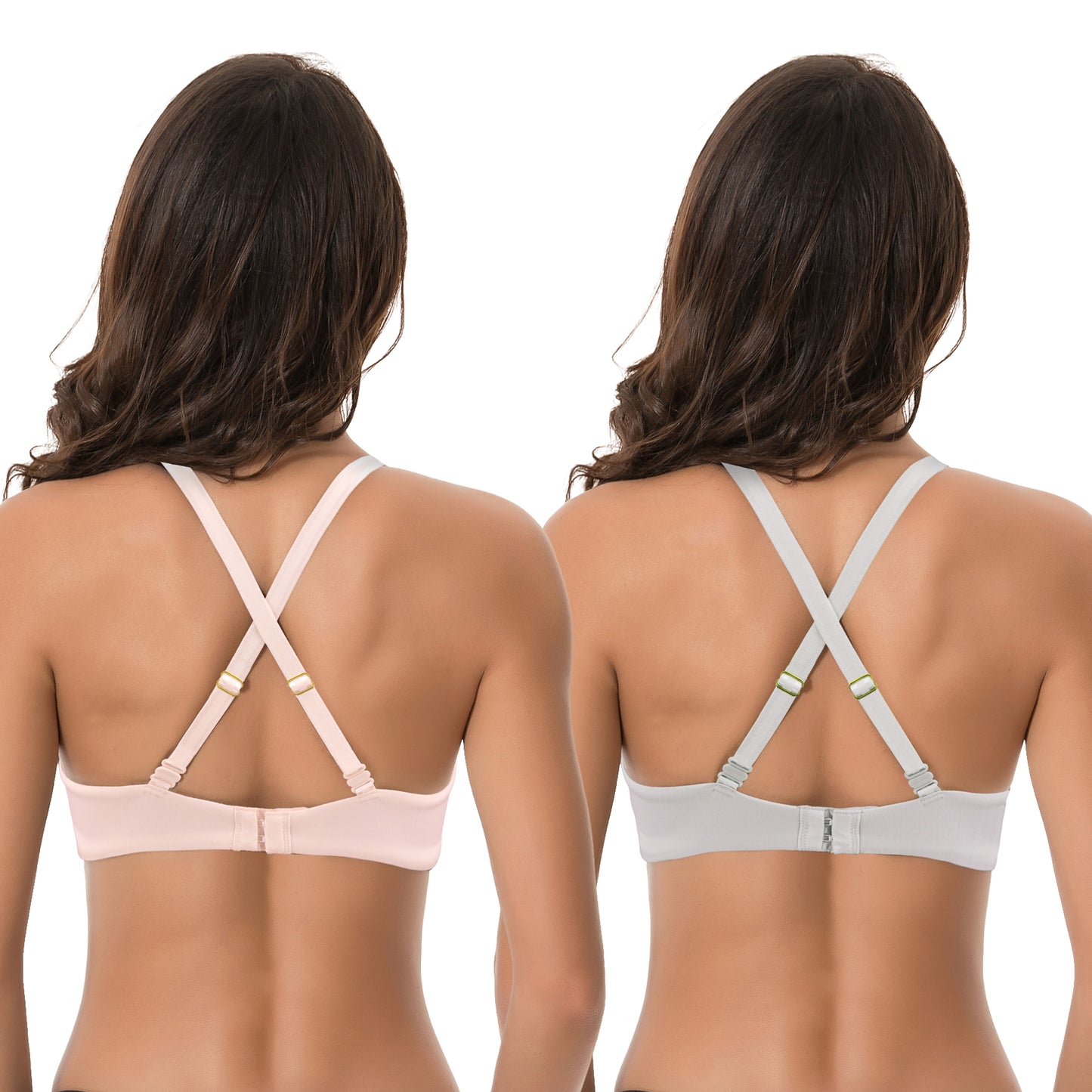 Women's Light Lift Add 1 Cup Push Up Underwire Convertible Tshirt Bra-2PK-LT GRAY,PINK