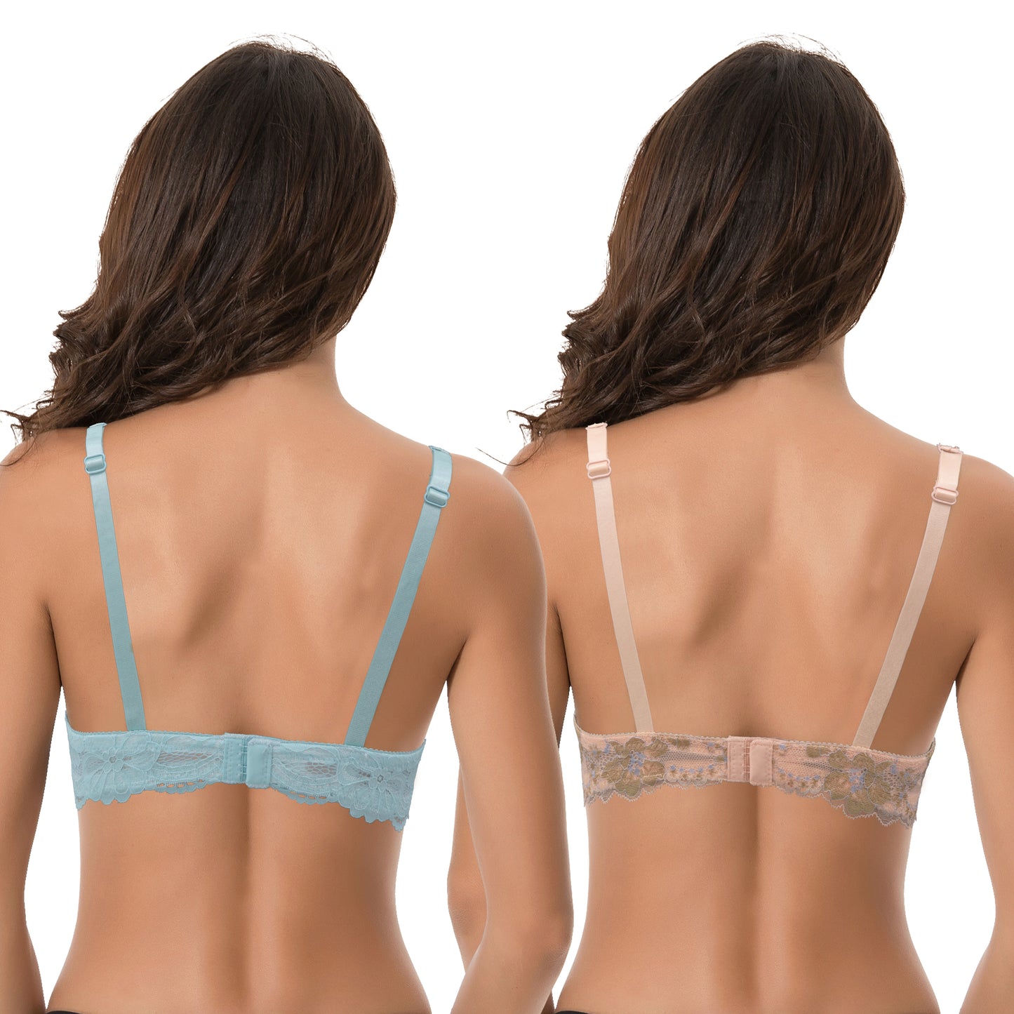 Women's Plus Size Perfect Shape Add 1 Cup Push Up Underwire Bras-2PK-BLUE/PINK,NUDE