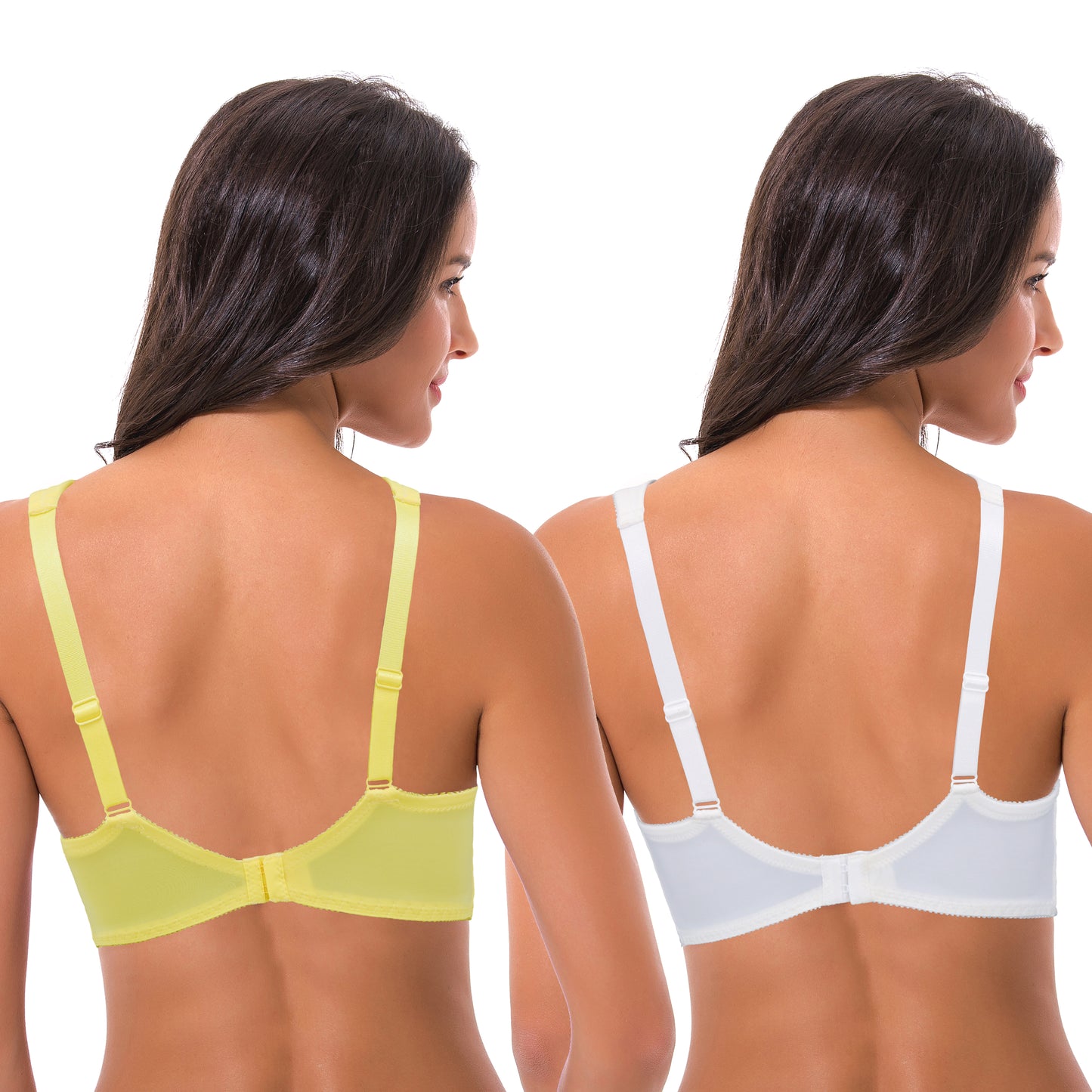 Women's Lightly Padded Underwire Lace Bra with Padded Shoulder Straps-2PK-WHITE,LIGHT YELLOW
