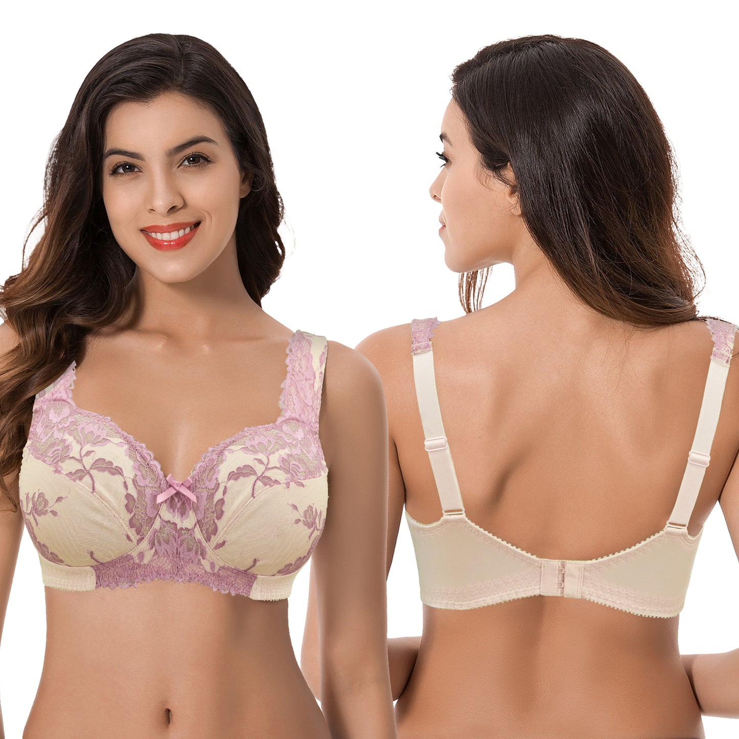 Women's Plus Size Minimizer Unlined Wirefree Lace Full Coverage Bras-2Pack