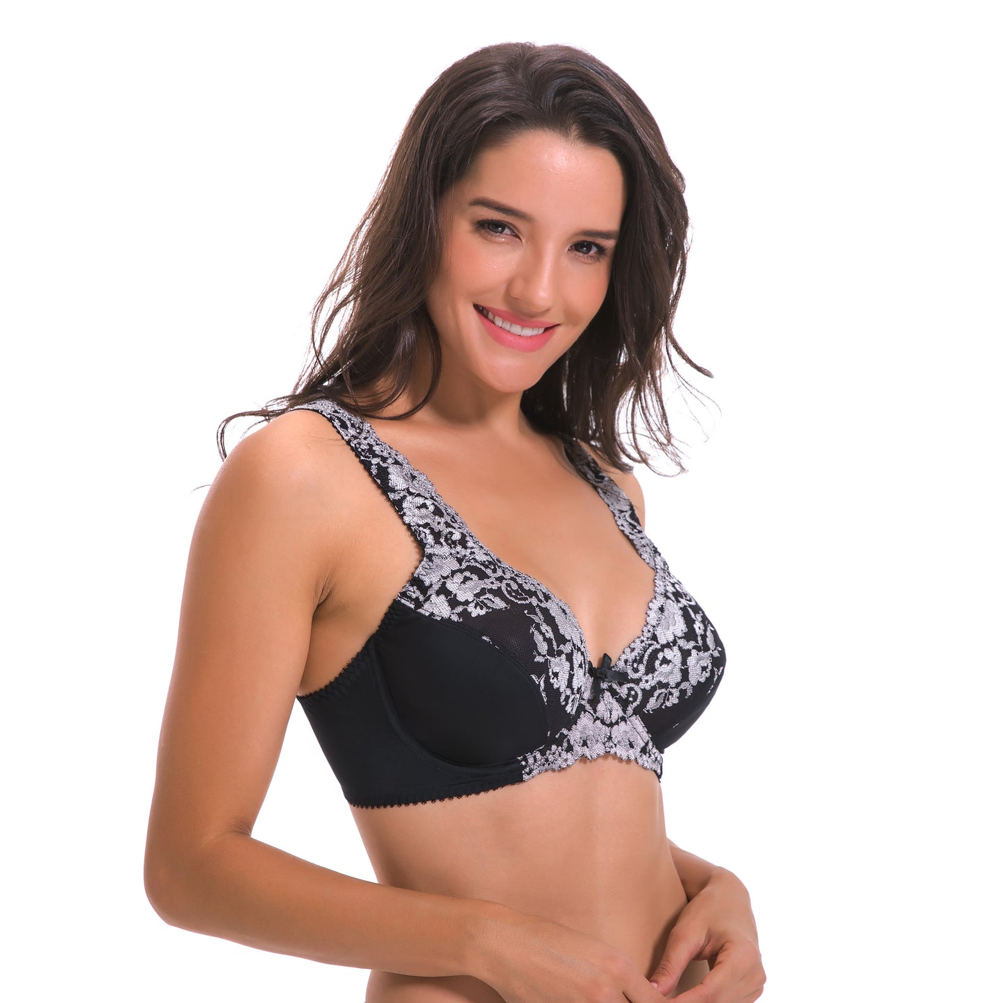 Women's Minimizer Unlined Underwire Bra With Lace Embroidery-2 Pack