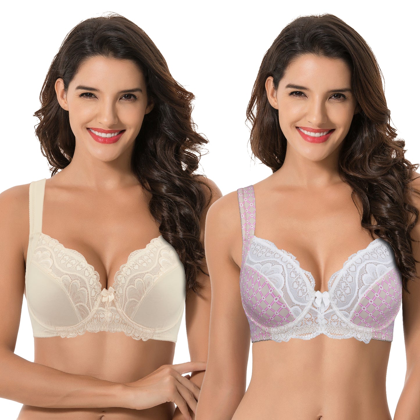 Women's Plus Size Unlined Underwire Lace Bra with Cushion Straps