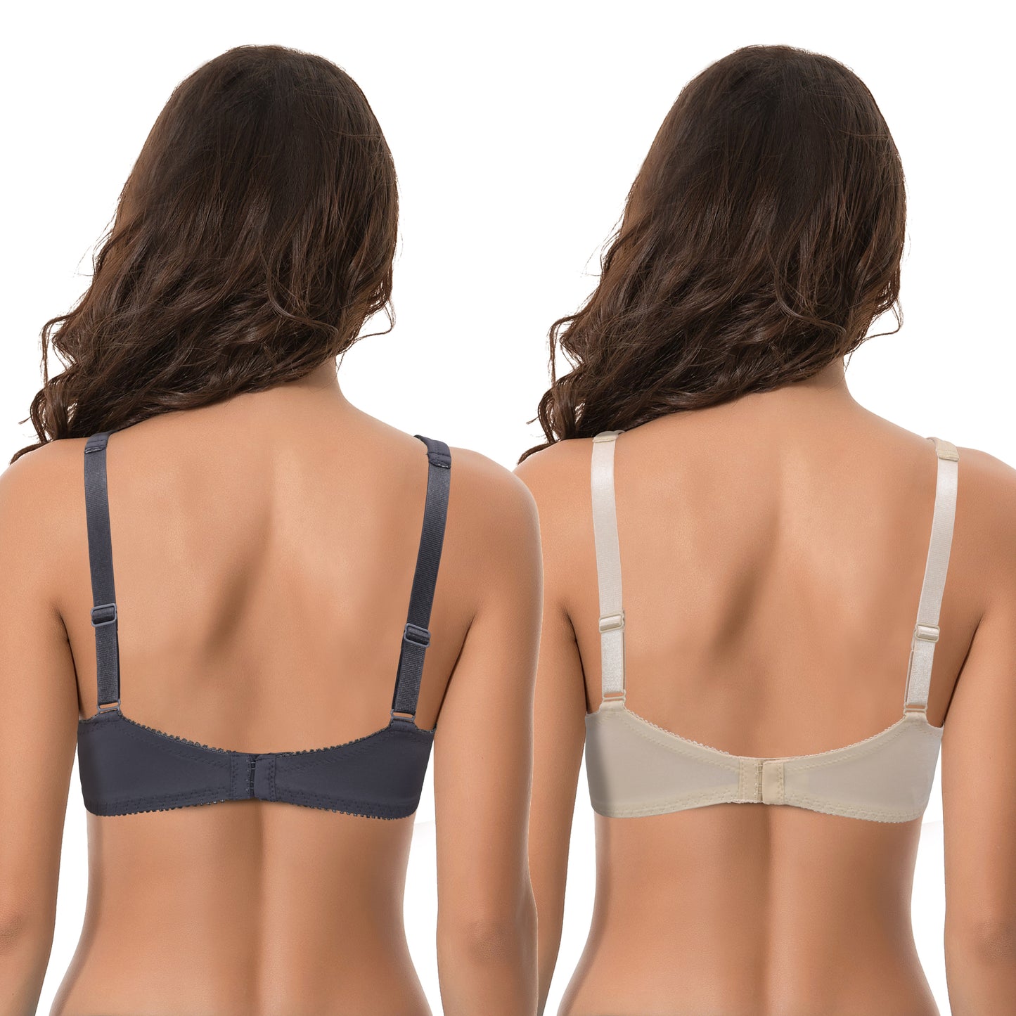 Women's Plus Size Unlined Underwire Lace Bra with Cushion Straps-Grey,Nude