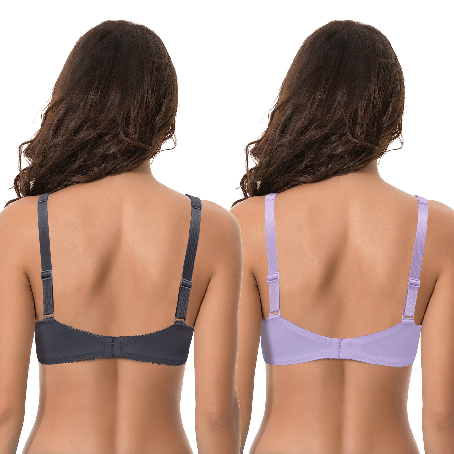 Women's Plus Size Unlined Underwire Lace Bra with Cushion Straps-Grey,Lavender