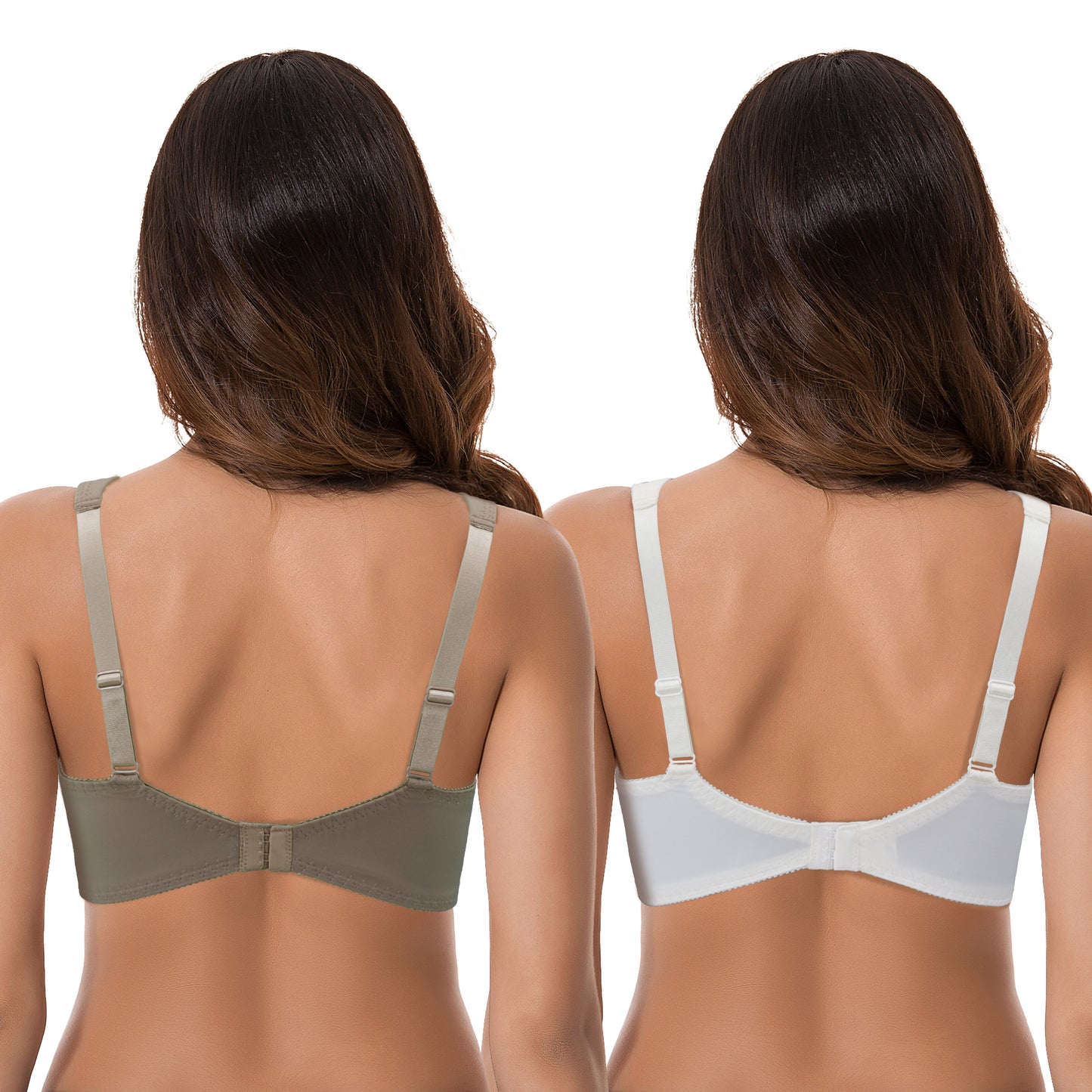 Womens Plus Size Minimizer Underwire Bra With Lace Embroidery-2 Pack-Grey,Cream