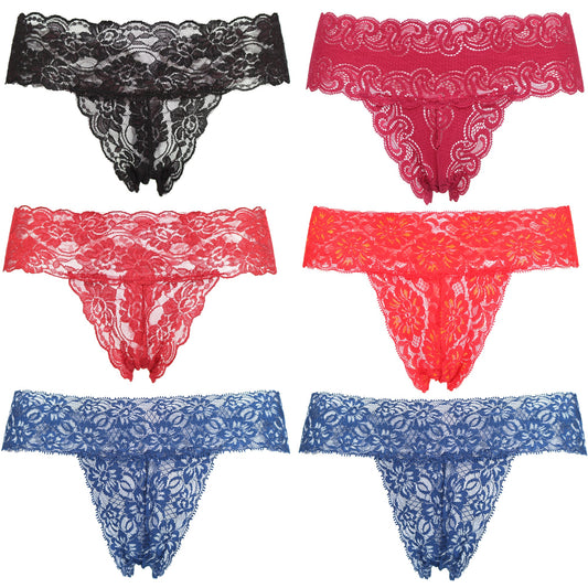 Women's Sexy Lace Thongs Low Rise One Size Panties