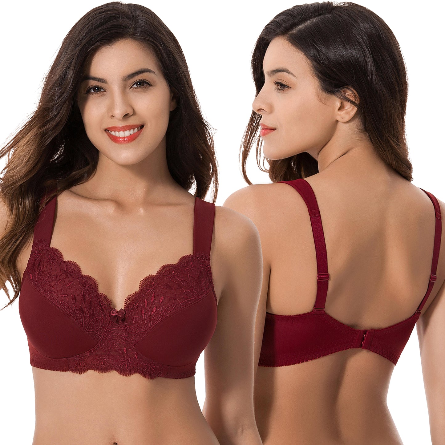 Plus Size Unlined Minimizer Wirefree Bras with Embroidery Lace