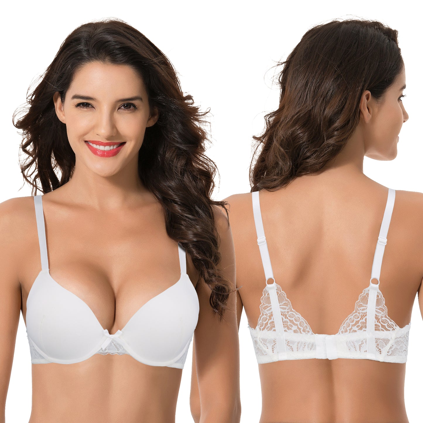 Women's Plus Size Push Up Add 1 Cup Underwire Perfect Shape Tshirt Bra-2PK-WHITE,ORANGE