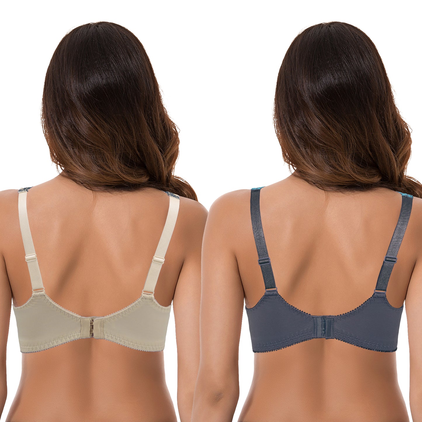 Women's Minimizer Unlined Underwire Bra With Lace Embroidery-2 pack-GRAY,NUDE