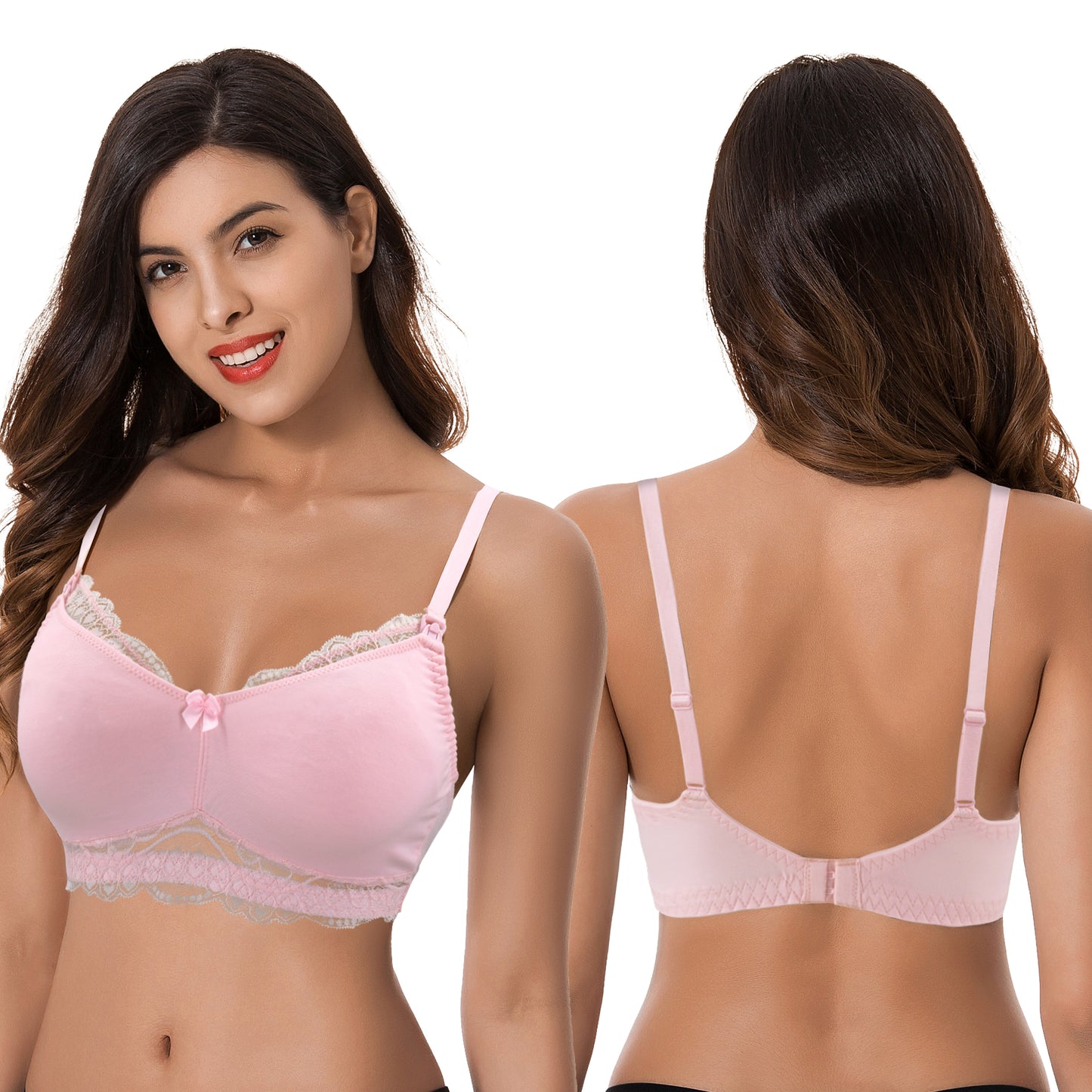 Plus Size Nursing Cotton Unlined Wirefree Bra With Lace Trim-2 PK