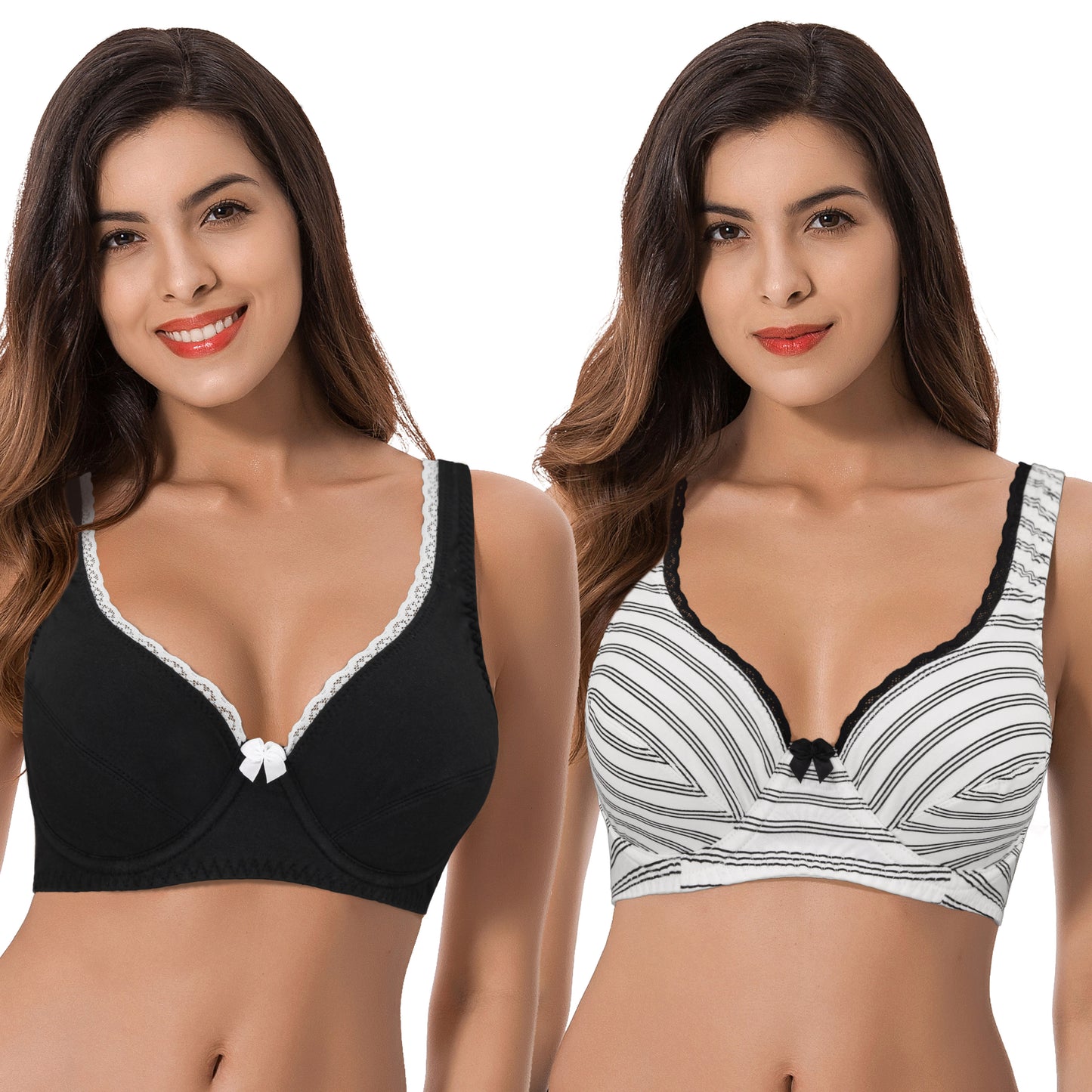 Women's Unlined Plus Size Comfort Cotton Underwire Bra-Black/Cream,Black