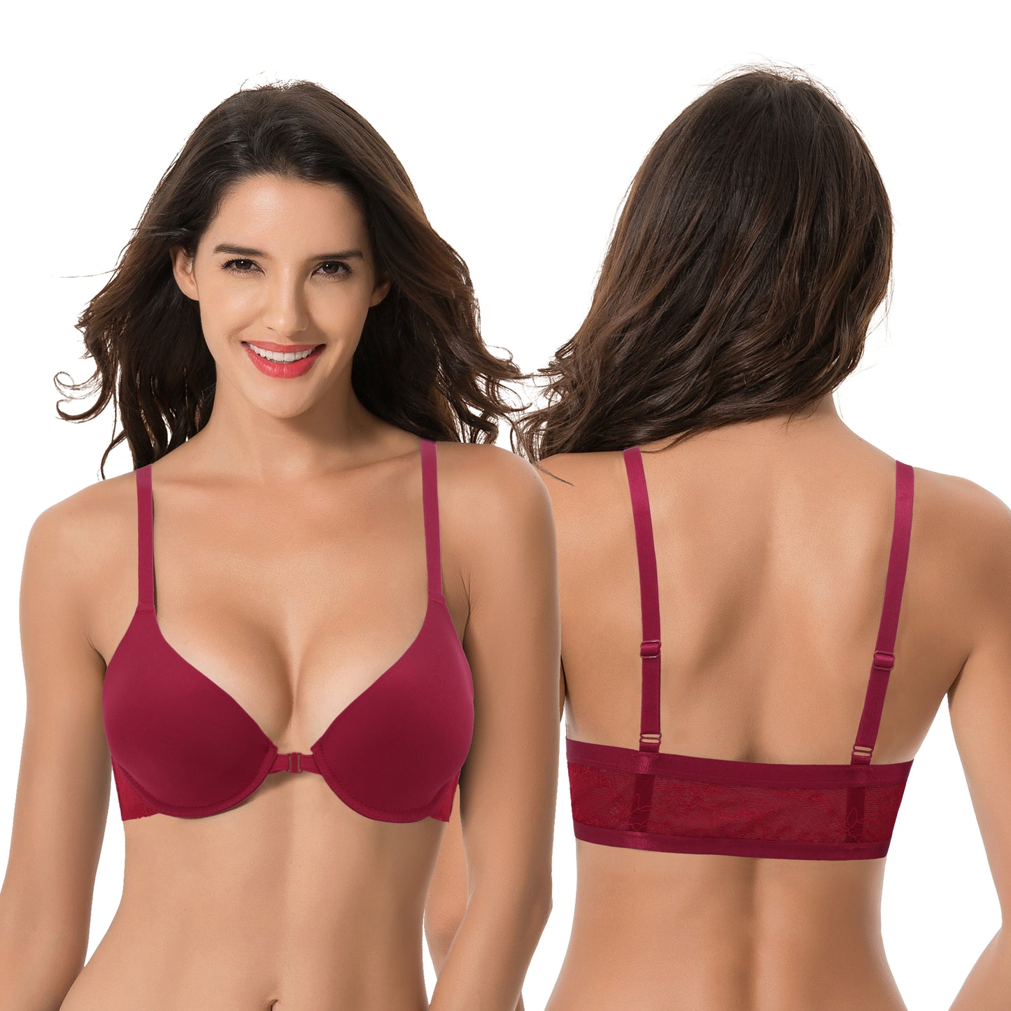 Women's Plus Size Full Coverage Underwire Front Close Bras-2PK-BLACK,RED