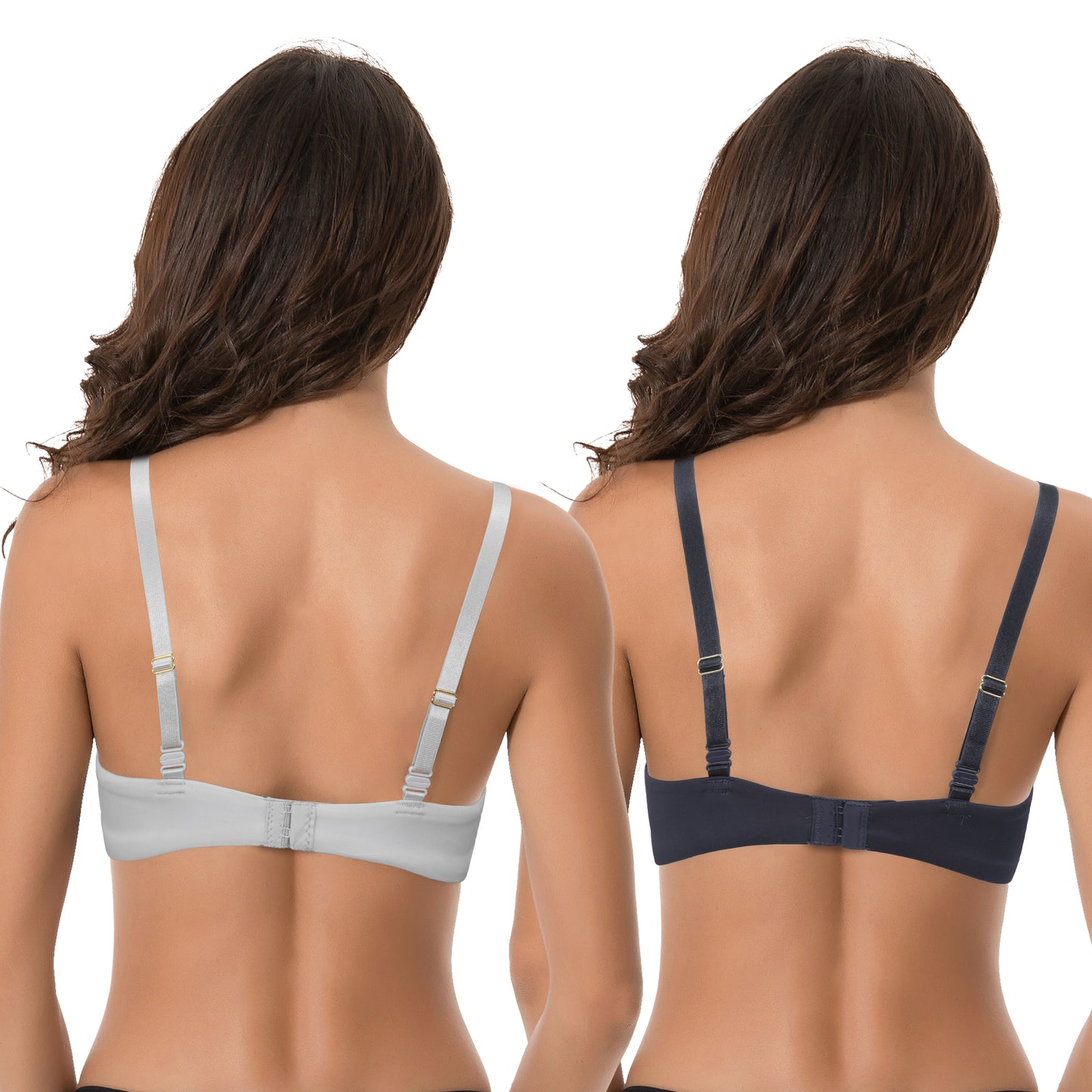 Women's Plus Size Padded Underwire Full Coverage Bra-2PK-Lt Grey,Navy