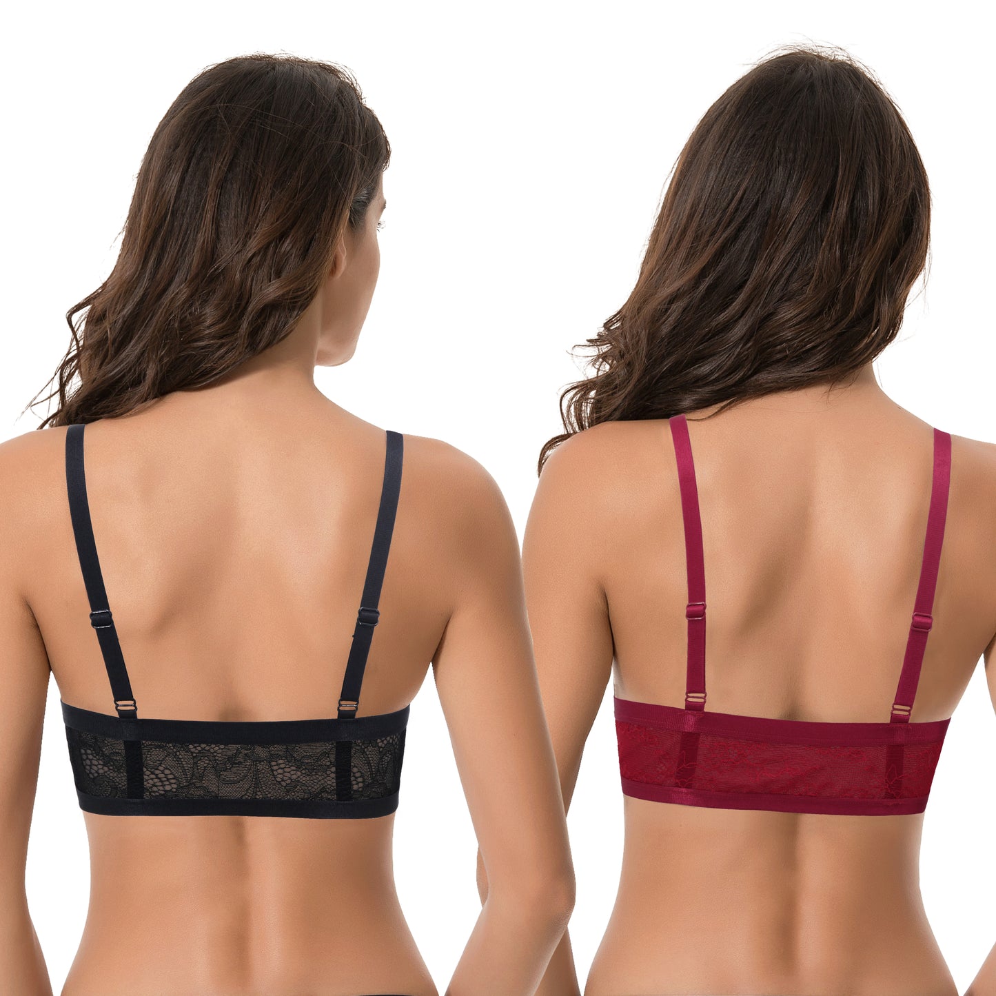 Women's Plus Size Full Coverage Underwire Front Close Bras-2PK-BLACK,RED