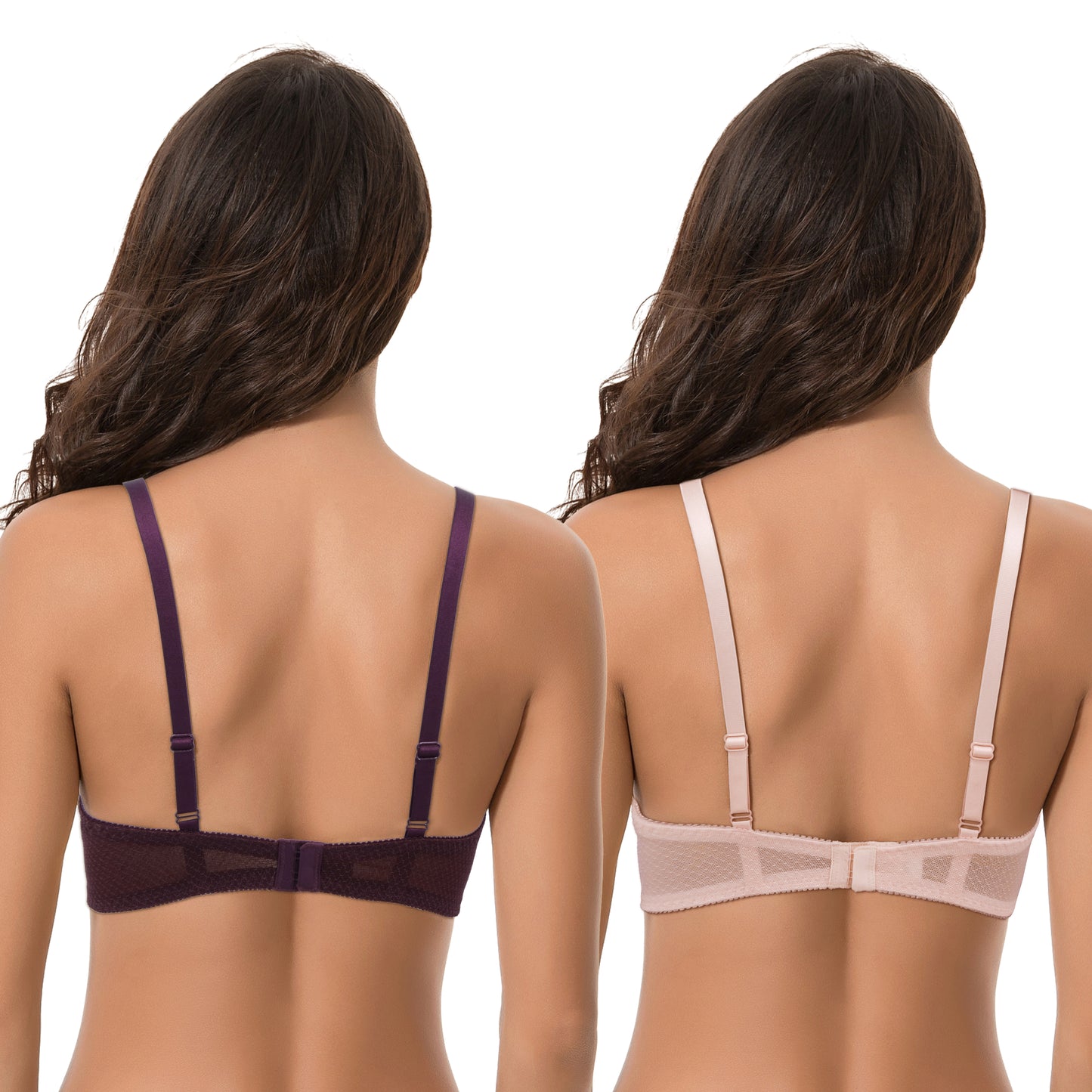 Women's Plus Size Unlined Balconette Underwire Sheer Lace Bra-2PK