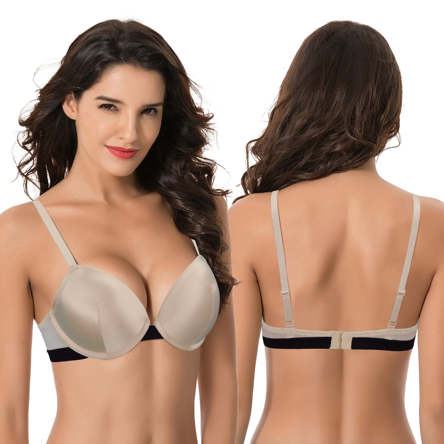 Women's Plus Size Add 1 and a half Cup Push Up Underwire Lace Bras -2PK