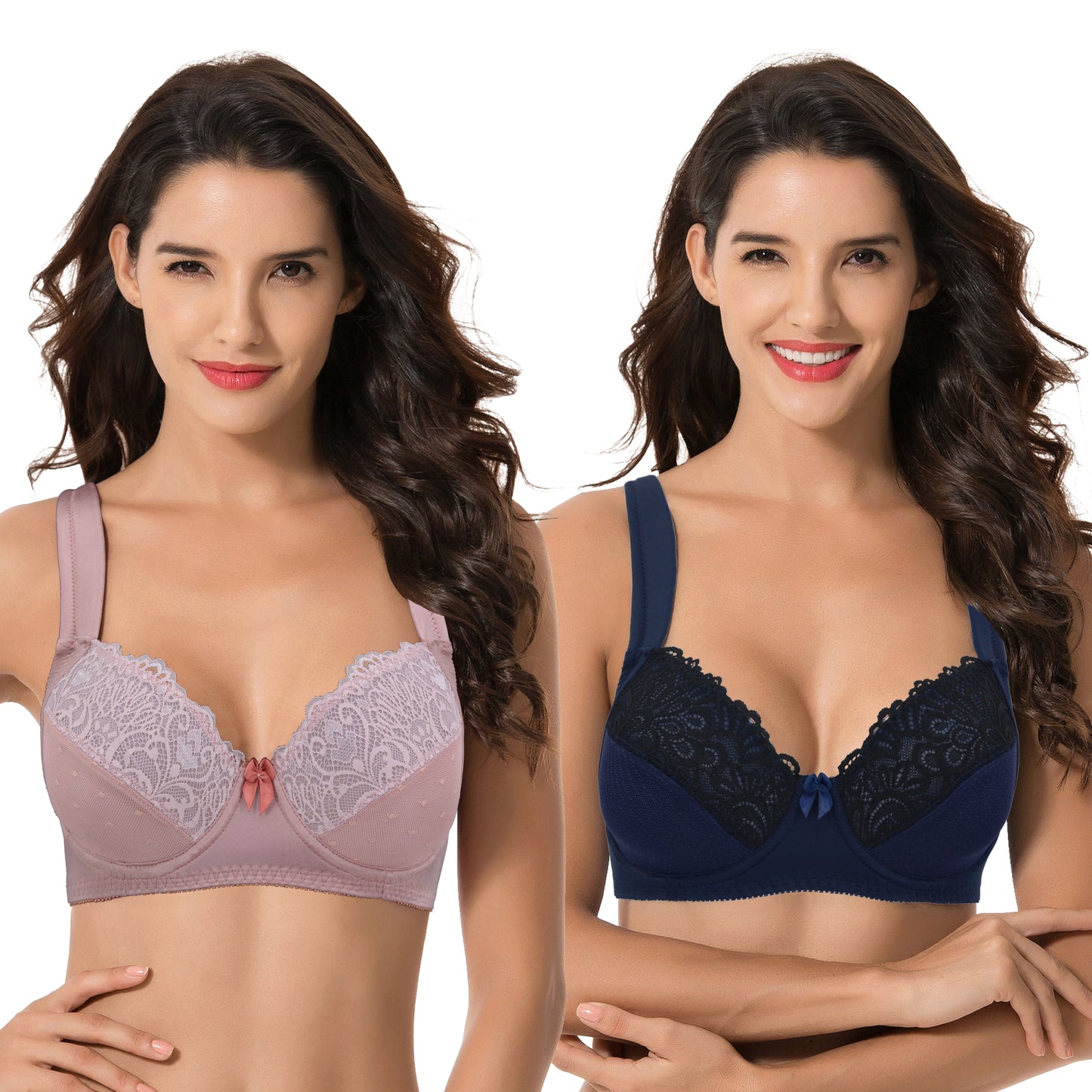 Women's Plus Size Unlined Underwire Lace Bra with Cushion Straps