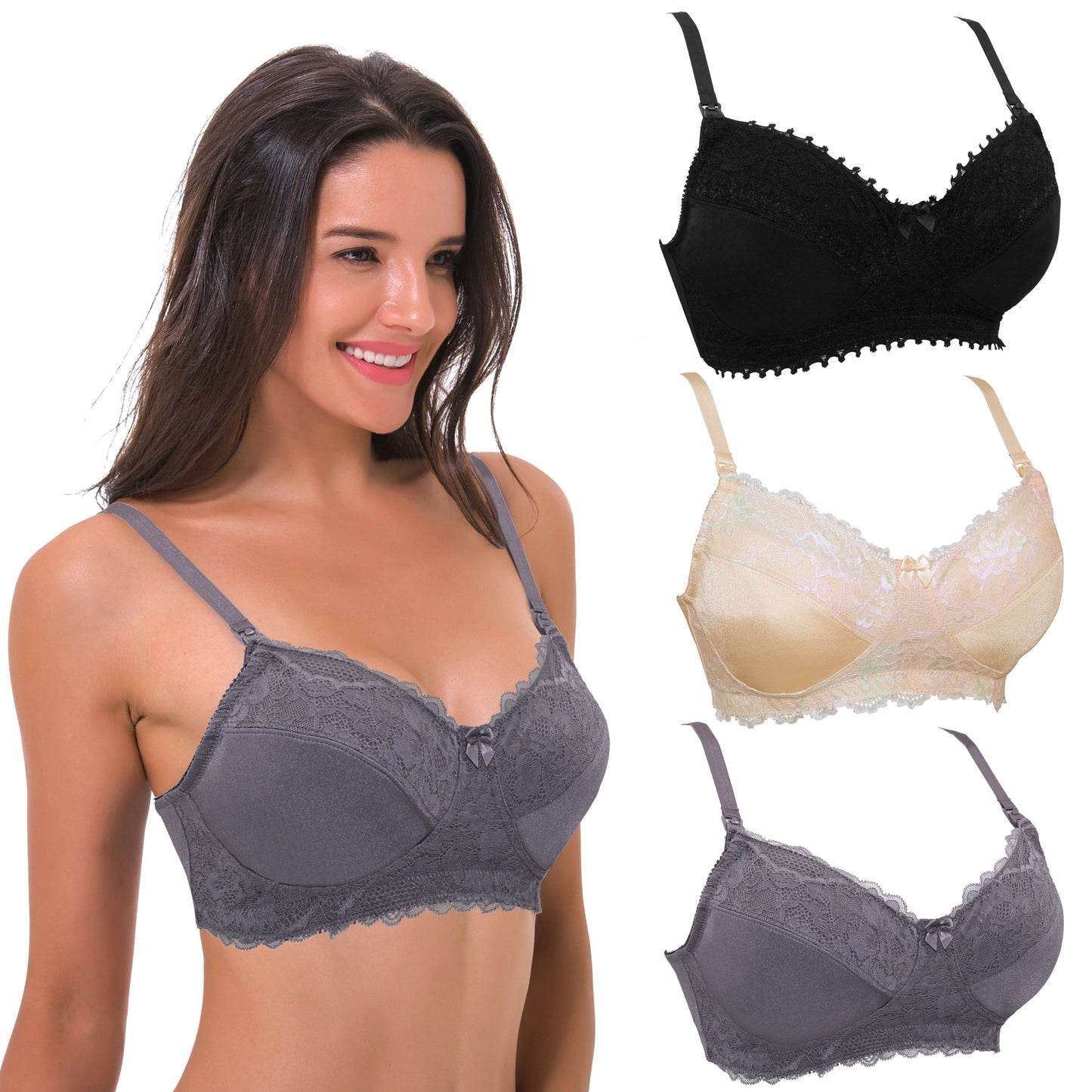 Women's Nursing Plus Size Wirefree Unlined Maternity Lace Trim Bra