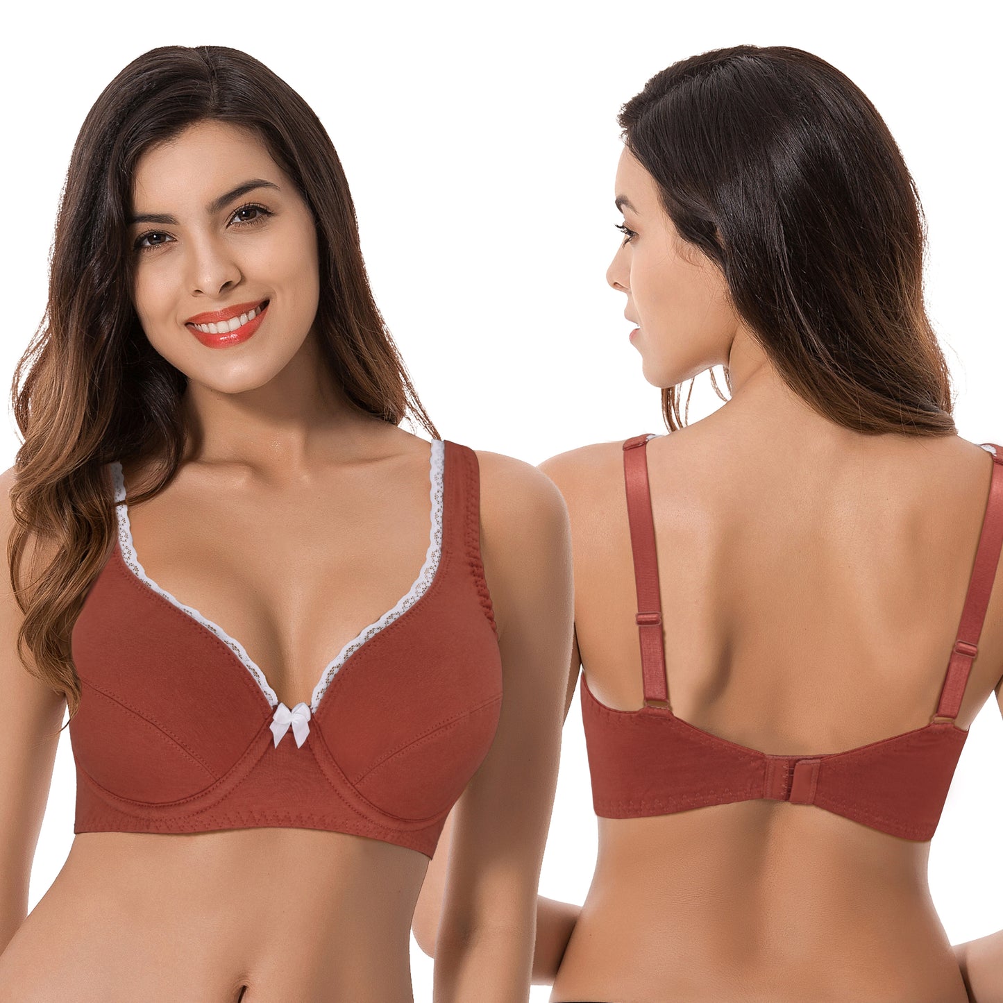 Women’s Unlined Plus Size Comfort Cotton Underwire Bra-Yellow/Black,Rust
