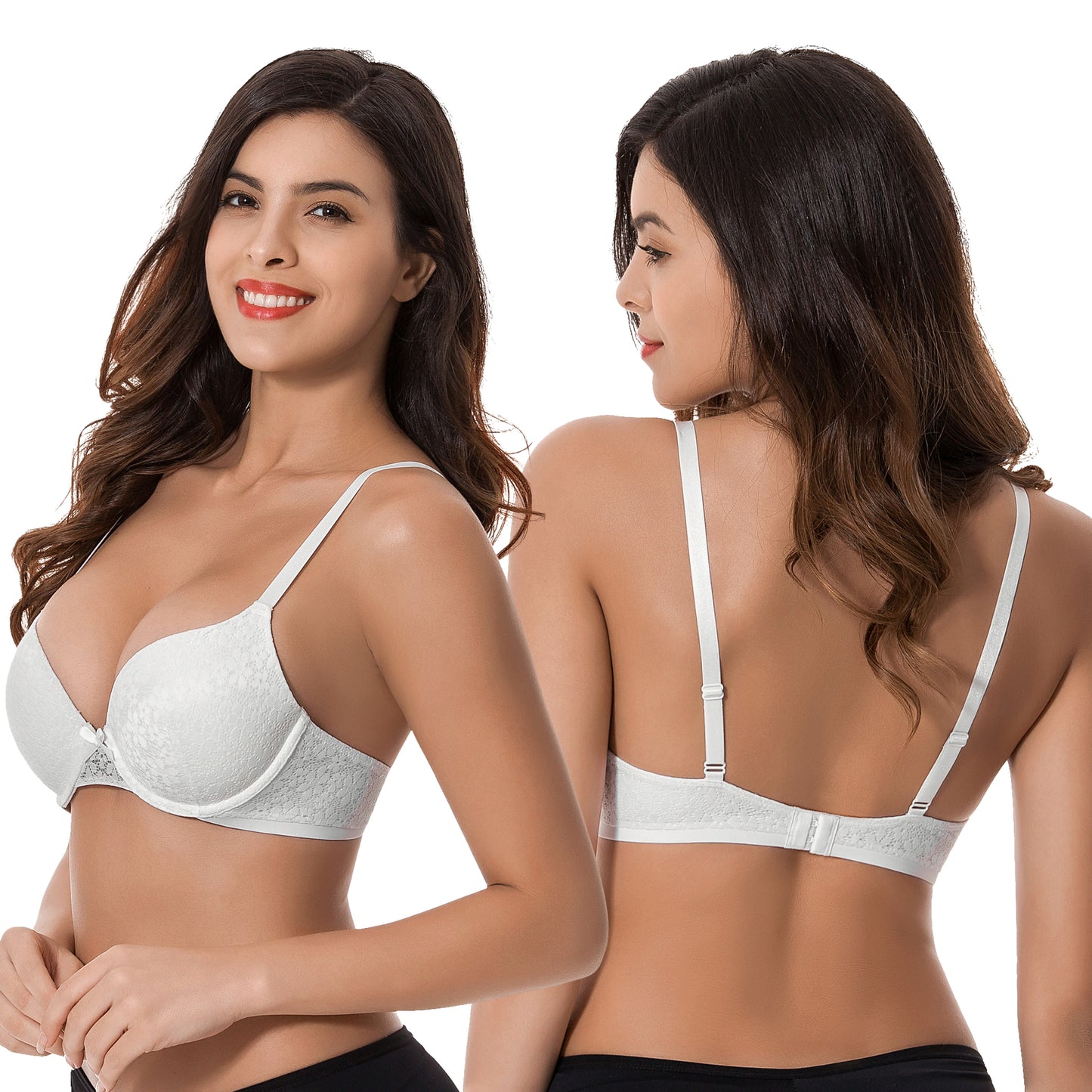 Women's Plus Size Perfect Shape Add 1 Cup Push Up Underwire Lace Bras-2Pk