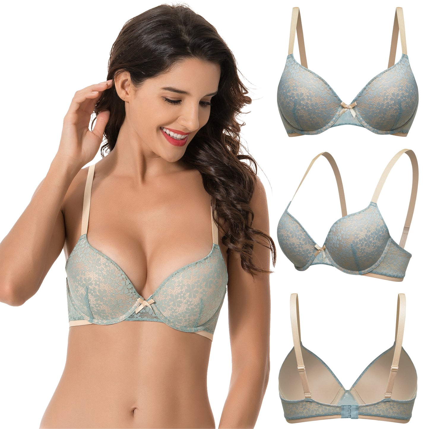 Women's Plus Size Perfect Shape Add 1 Cup Push Up Underwire Lace Bras