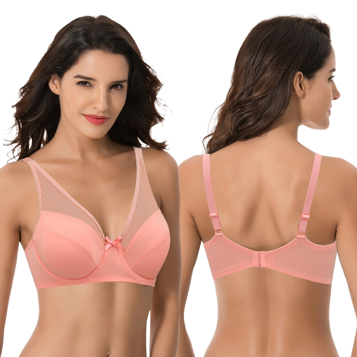 Plus Size Minimizer Underwire Bra with Floral and leopard Print-2pack