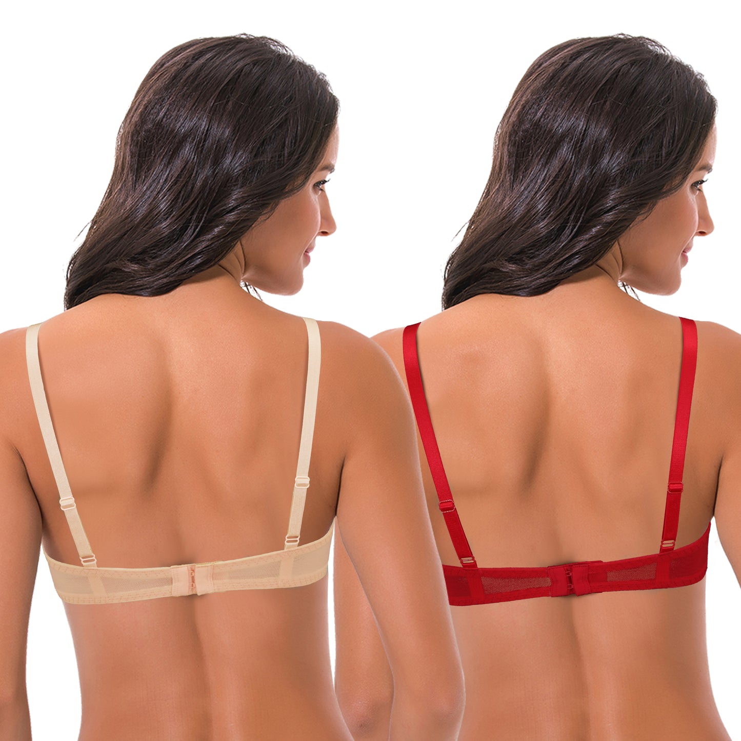 Women's Plus Size Lightly Padded Balconette Lace Underwire Bra-2Pack