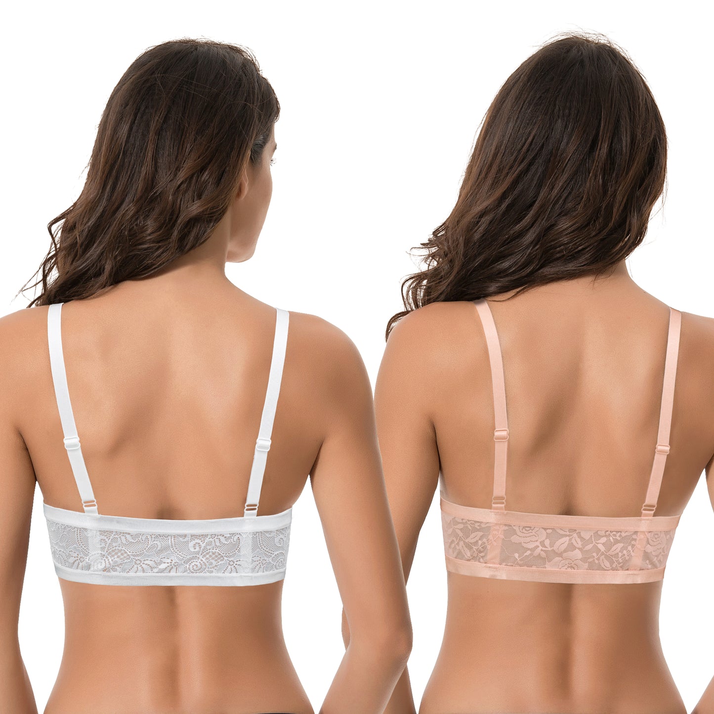 Women's Plus Size Full Coverage Underwire Front Close Bras-2PK-PEACH,WHITE