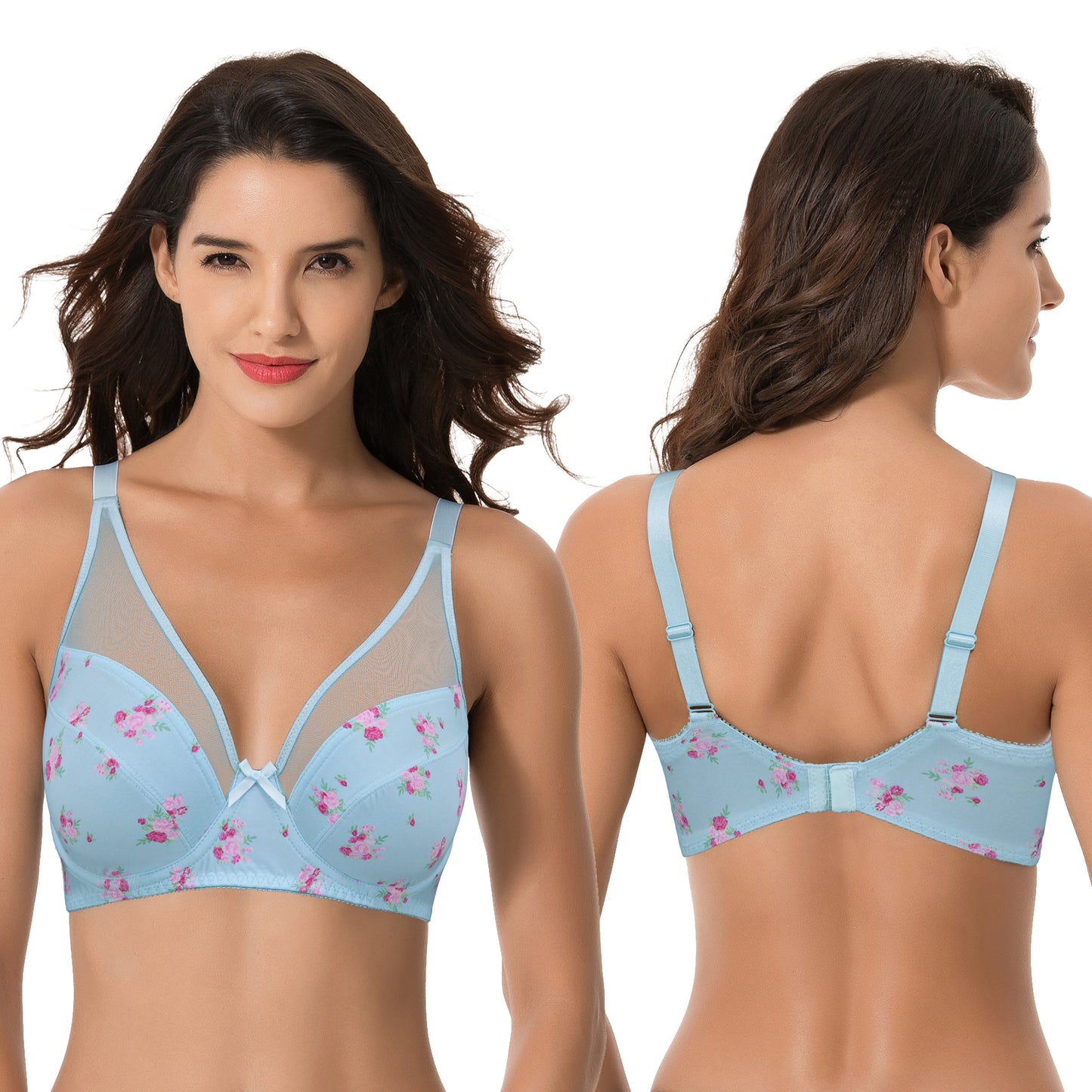 Plus Size Minimizer Underwire Bra with Floral and leopard Print-2pack