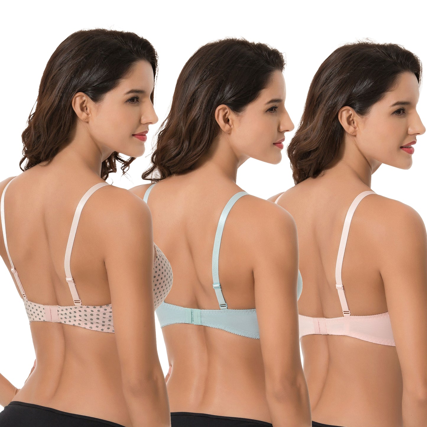 Women's Plus Size Cotton Unlined Balconette Underwire Bras-3 Pack