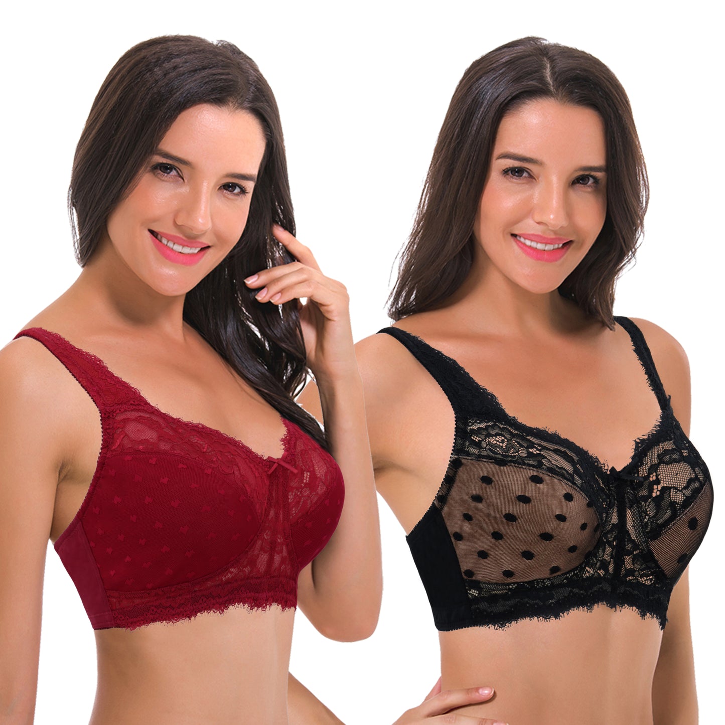 Women's Plus Size Minimizer Lace Full Coverage Unlined Wireless Bra
