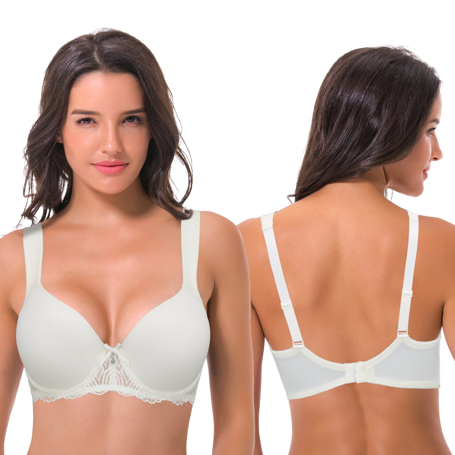Women's Lightly Padded Underwire Lace Bra with Padded Shoulder Straps