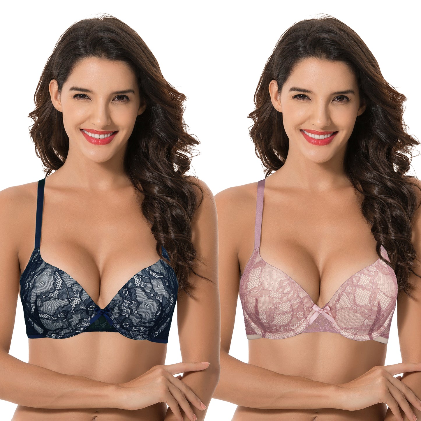 Women's Plus Size Perfect Shape Add 1 Cup Push Up Underwire Lace Bras