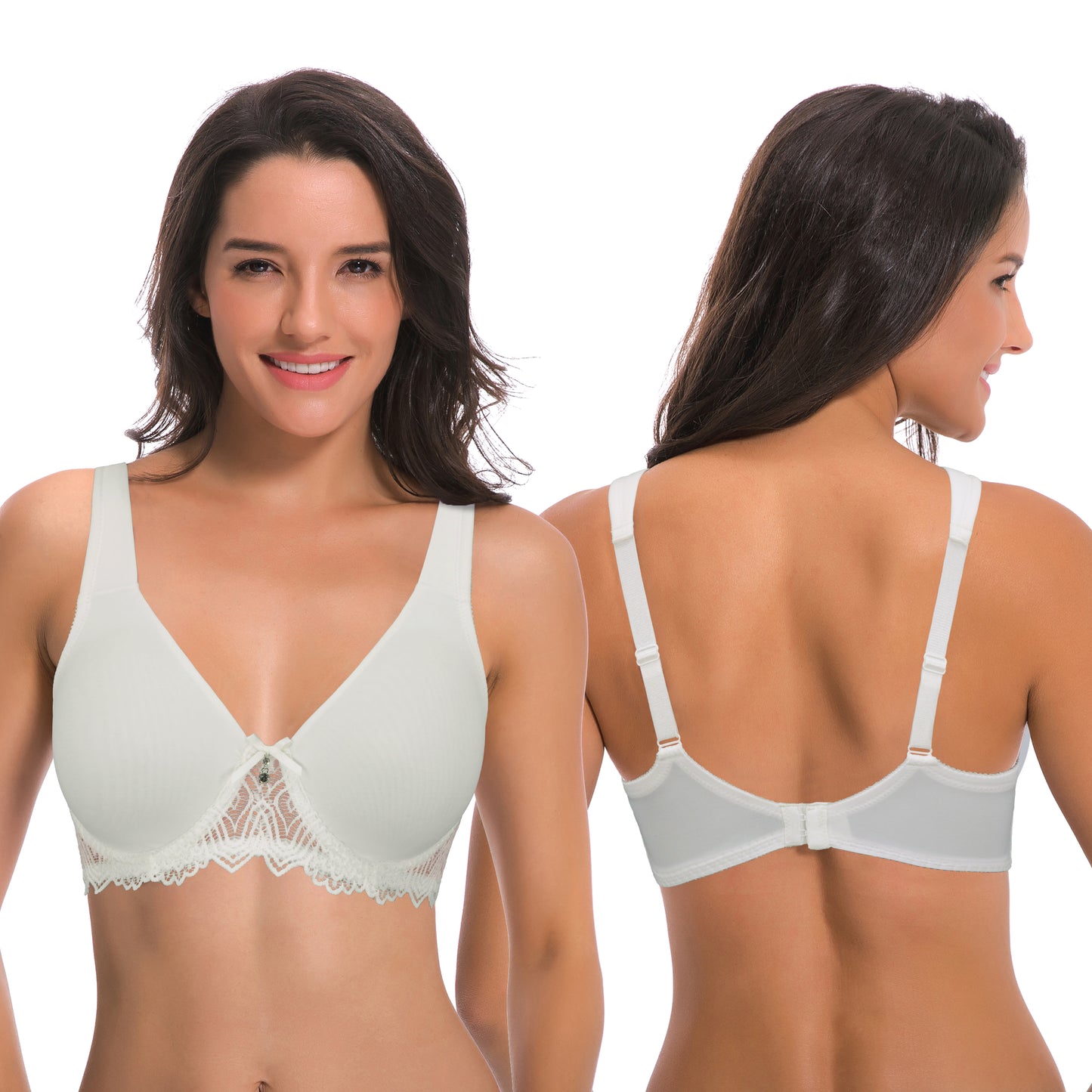 Women's Plus Size Unlined Underwire Lace Bra with Cushion Straps