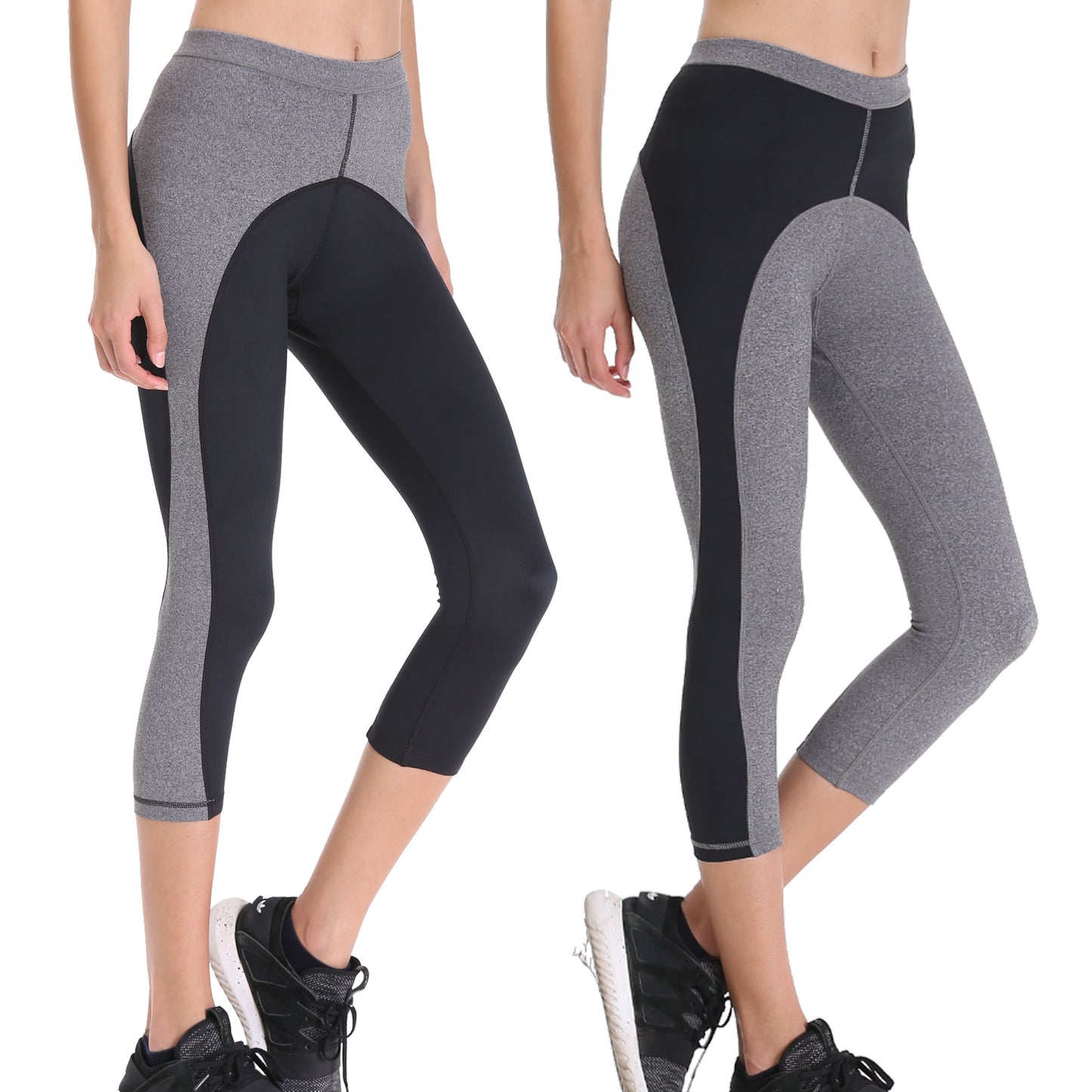 Sports Cropped Yoga Pants for women - 2 Tone Slim Workout Fitness Wear