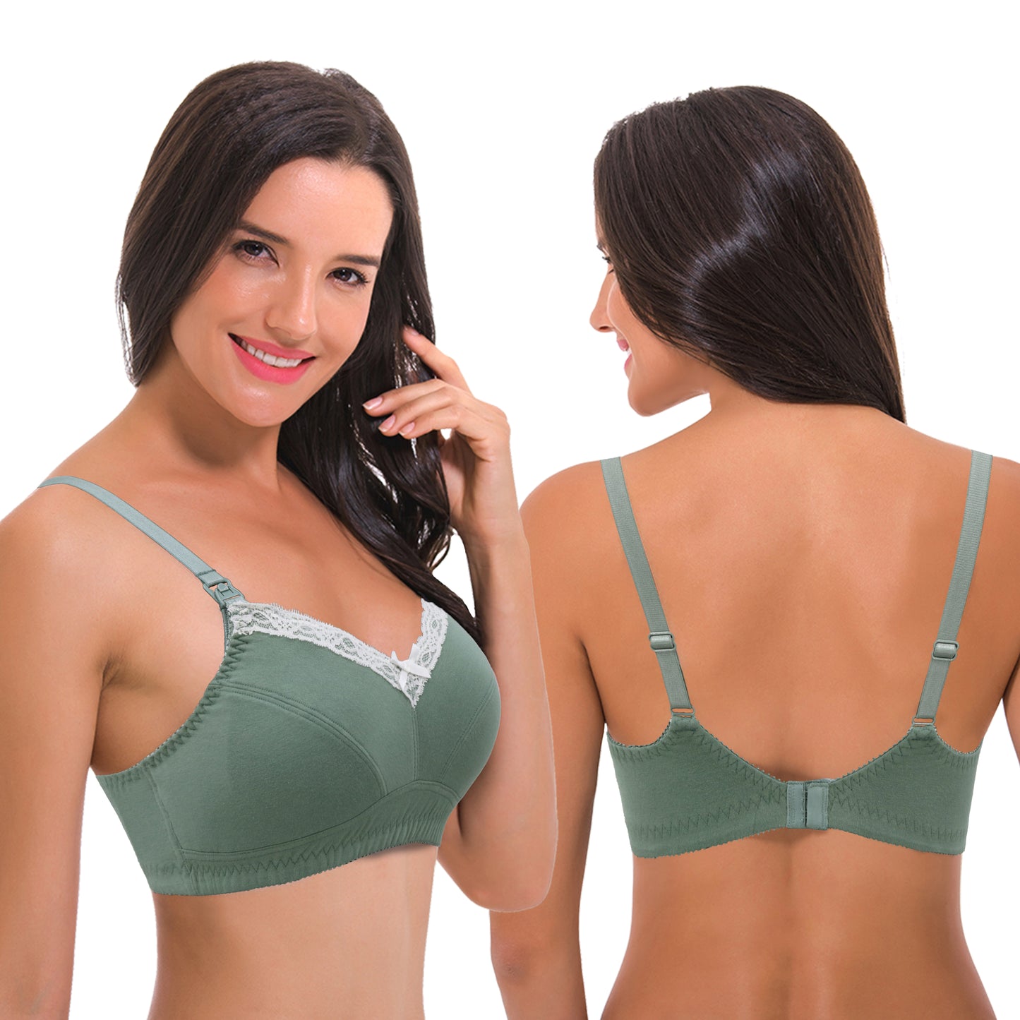 Women's Nursing Plus Size Wirefree Unlined Maternity Lace Trim Bra