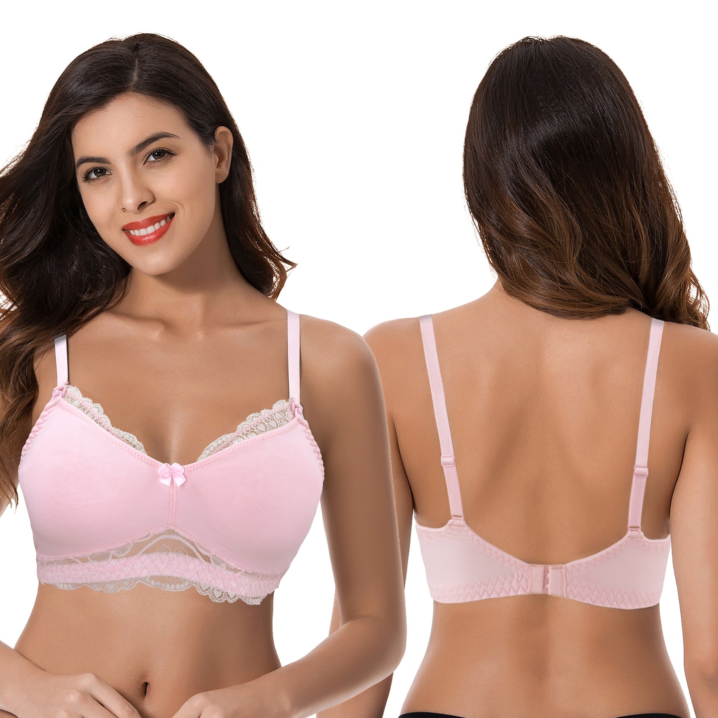 Plus Size Nursing Cotton Unlined Wirefree Bra With Lace Trim-2 PK